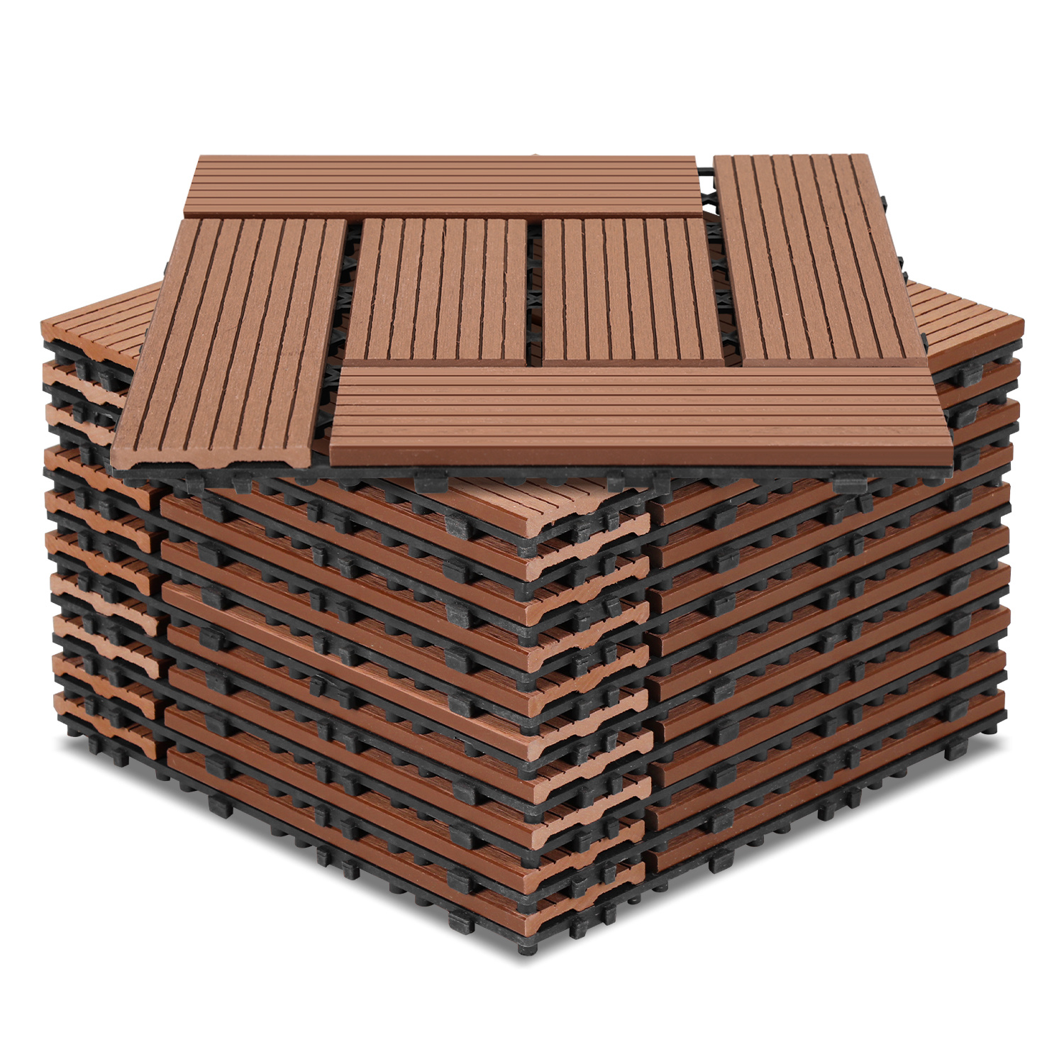 Randaco Wpc Terrassenfliesen 22er Spar Set Für 2m², 30x30 Cm, Braun In Holzoptik, Für Garten Balkon Bodenbelag Mit Drainage Und Klicksystem