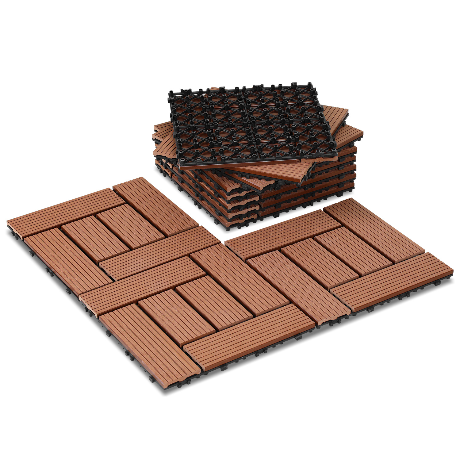 Randaco Wpc Terrassenfliesen 88er Spar Set Für 8m², 30x30 Cm, Braun In Holzoptik, Für Garten Balkon Bodenbelag Mit Drainage Und Klicksystem