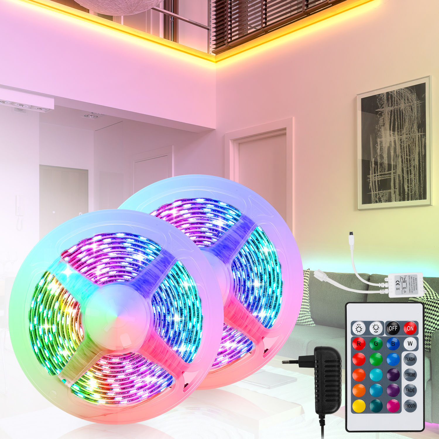 Randaco 10m Led Streifen Leiste Set Led Strip Lichtband Rgb Lichterkette 30leds 5050smd Mit 24 Tasten Fernbedienung