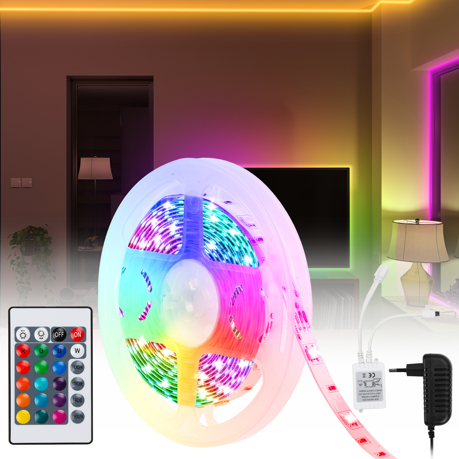 Randaco 5m Led Streifen Leiste Set Led Strip Lichtband Rgb Lichterkette 30leds 5050smd Mit 24 Tasten Fernbedienung