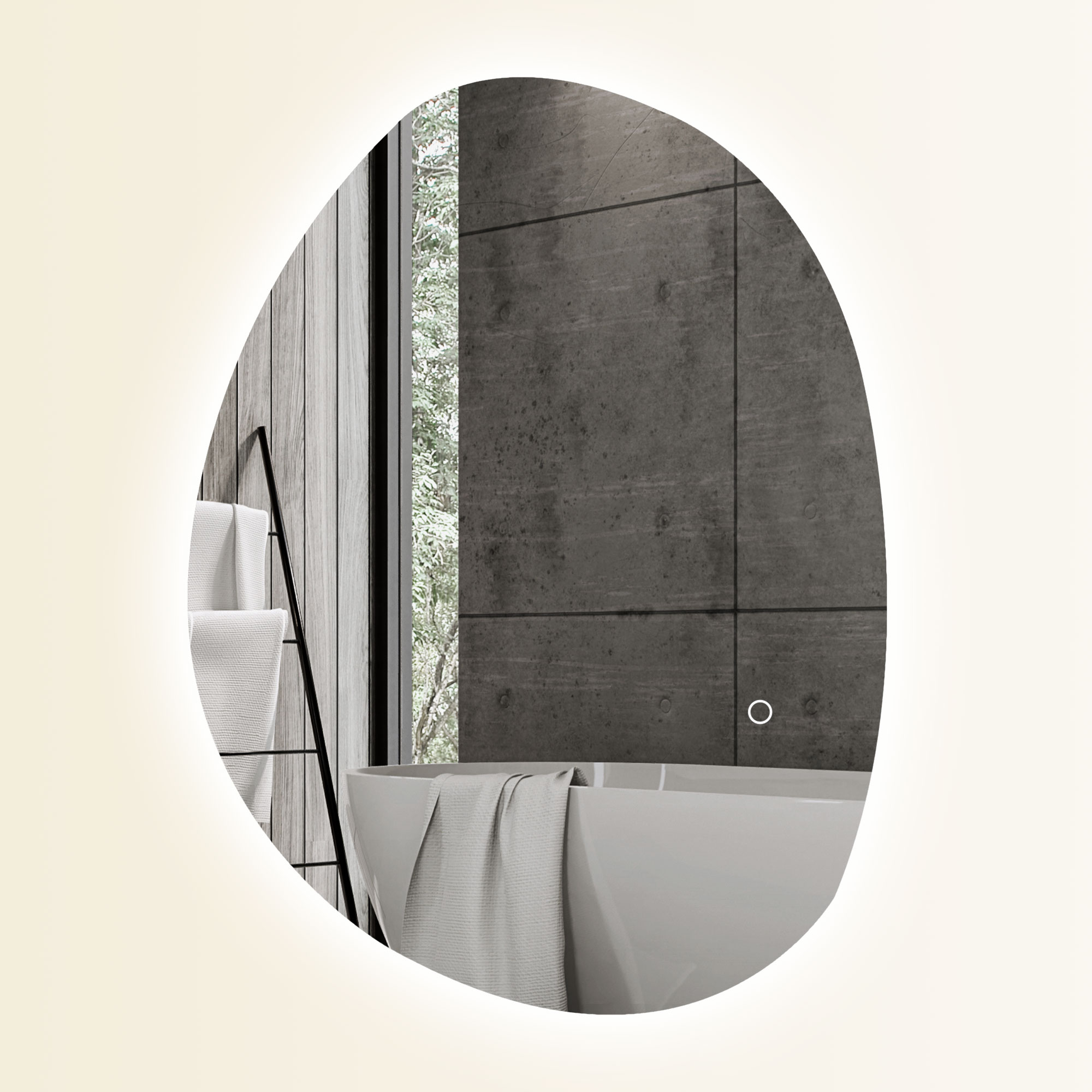 Miroir De Salle De Bain Asymétrique 70x50 Cm Avec Lumière Led, Interrupteur Tactile Intelligent, Fonction Anti-buée, Argent