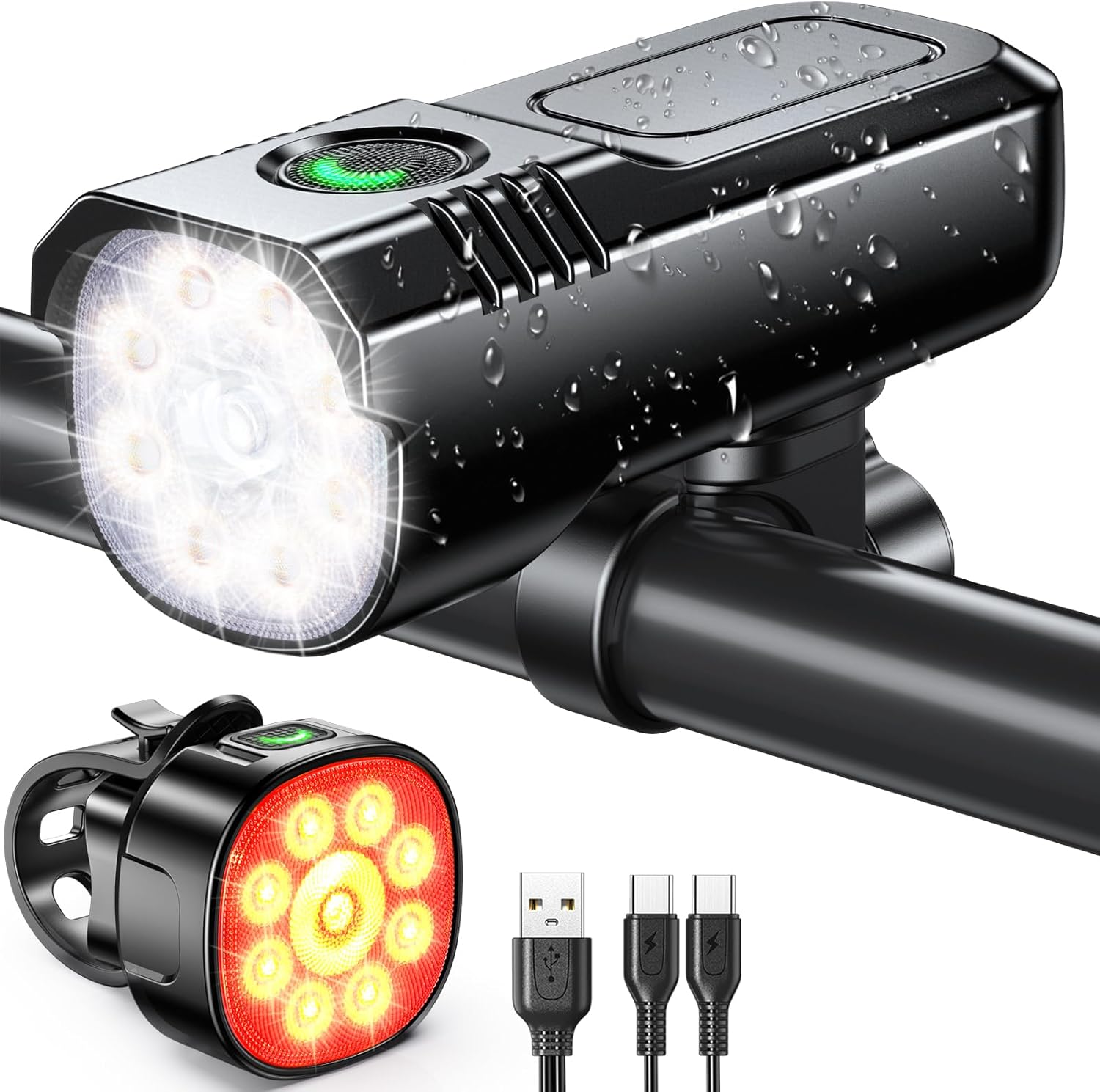 Iseyou Fahrradlicht, [8+7 Modi Und 9+9 Leistungsstarke Leds], Usb-aufladbar, Für Vorder- Und Rücklicht, Ip65 Wasserdicht, Kompatibel Mit Fahrrädern, Mountainbikes, Motorrädern Und Rollern (scheinwerfe