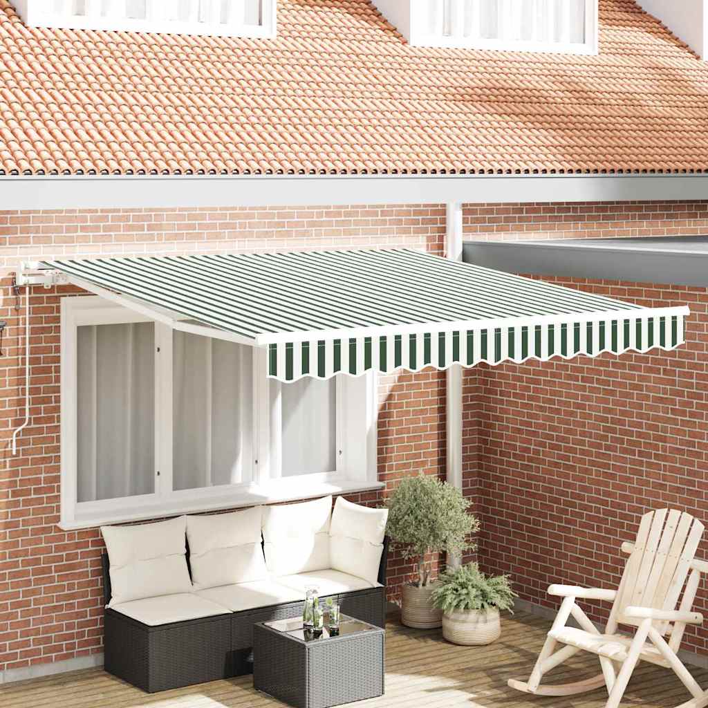 Vidaxl Auvent Rétractable Vert Et Blanc 350 X 250 Cm
