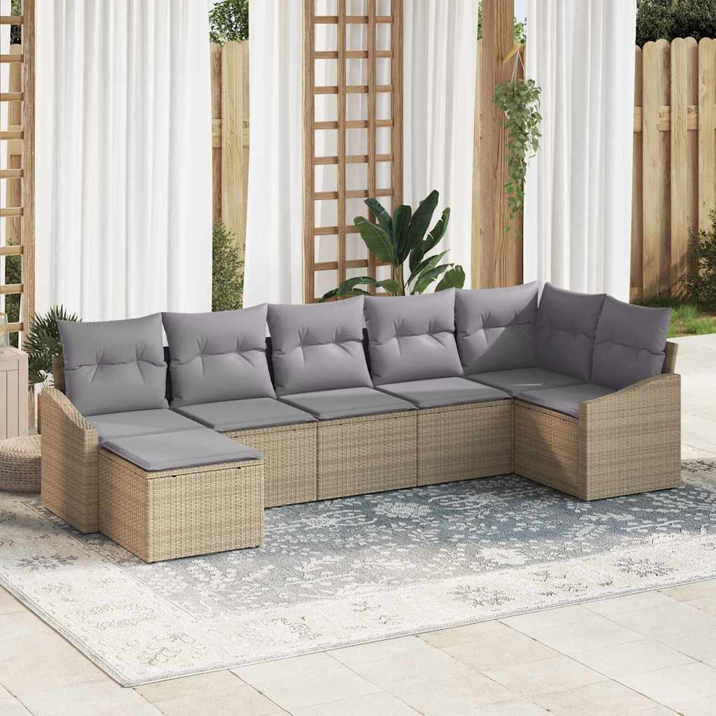Vidaxl Ensemble De Canapés Avec Coussin 7 Pcs Beige Polyrotin