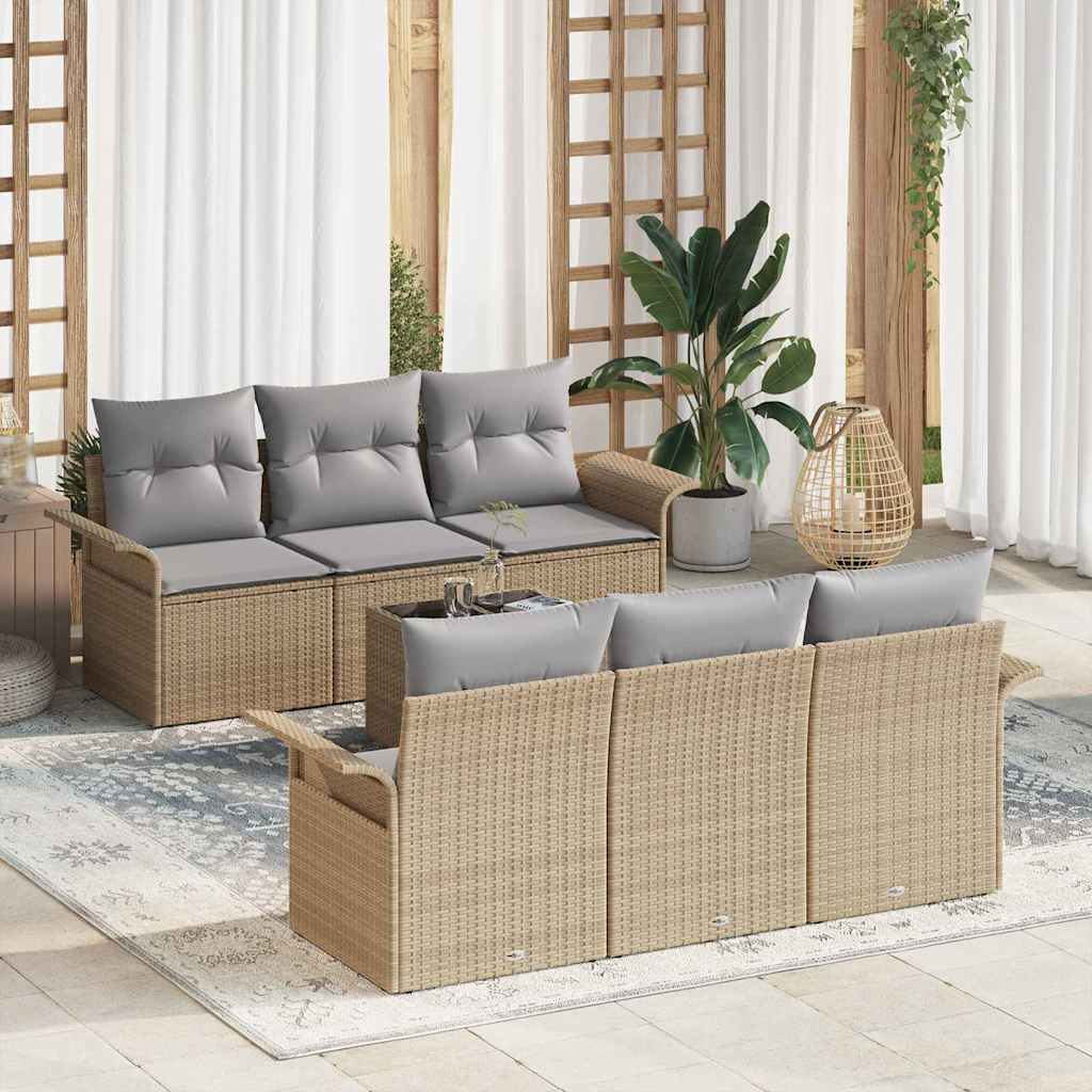 Vidaxl Ensemble De Canapé De Jardin Avec Coussin 7 Pcs Beige Polyrotin