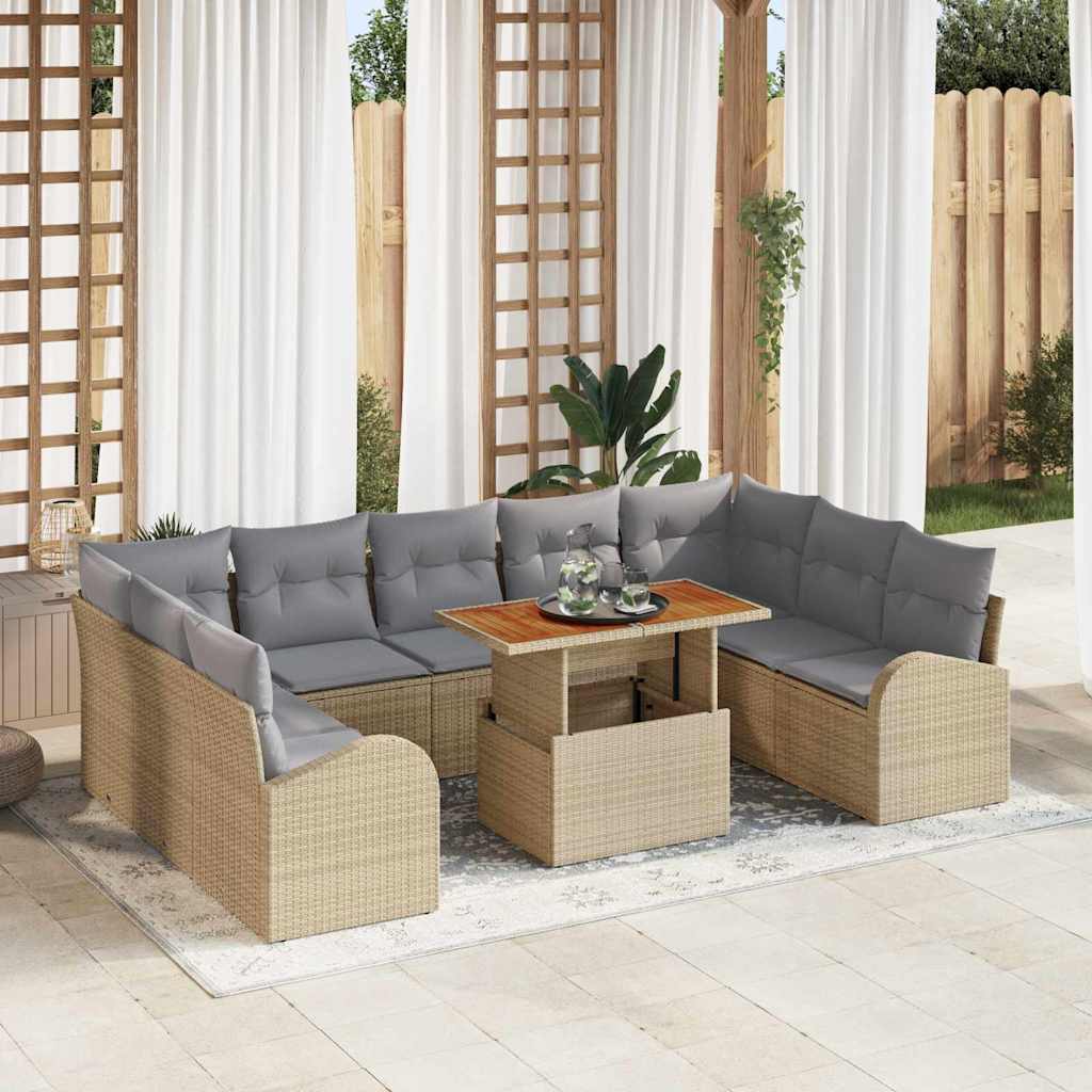 Vidaxl Ensemble De Canapé De Jardin 10 Pcs Beige Poly Rotin