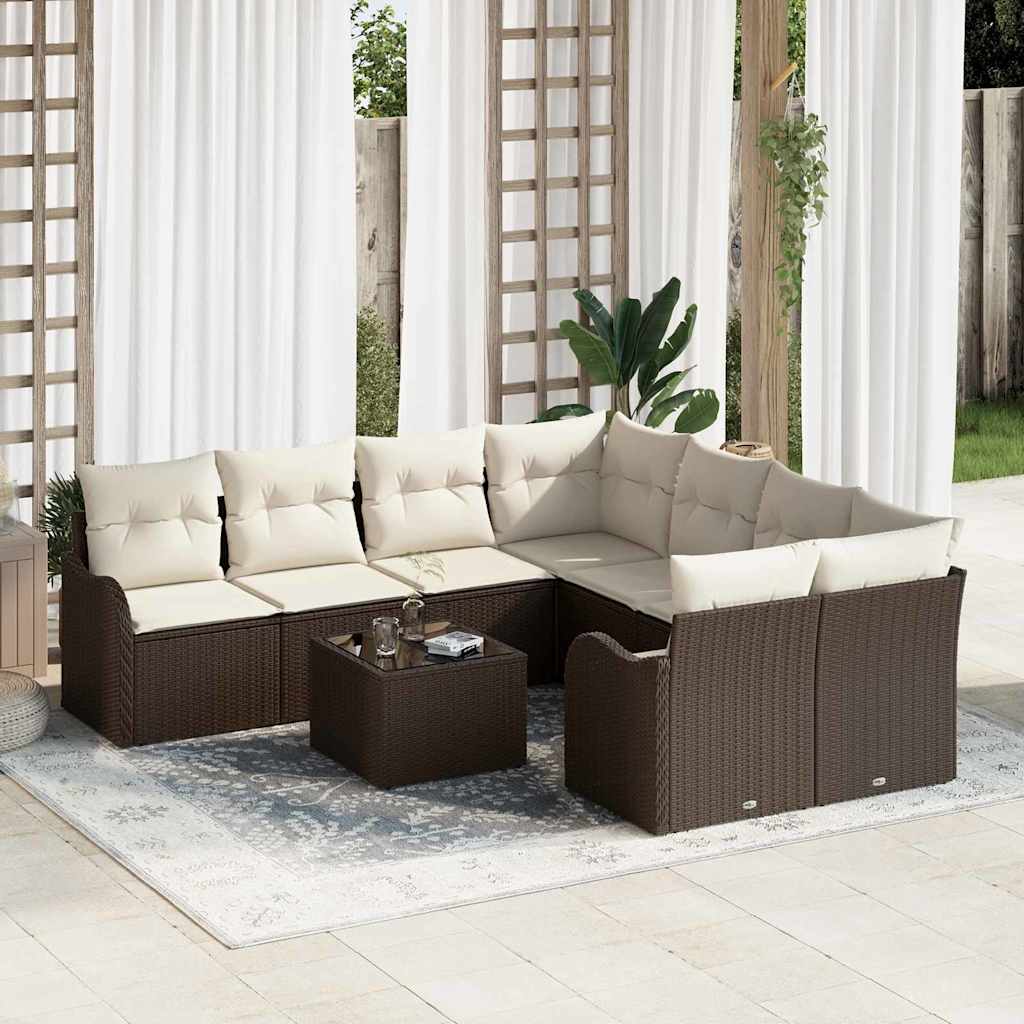 Vidaxl Ensemble De Canapé De Jardin Avec Coussin 9 Pcs Marron Et Crème