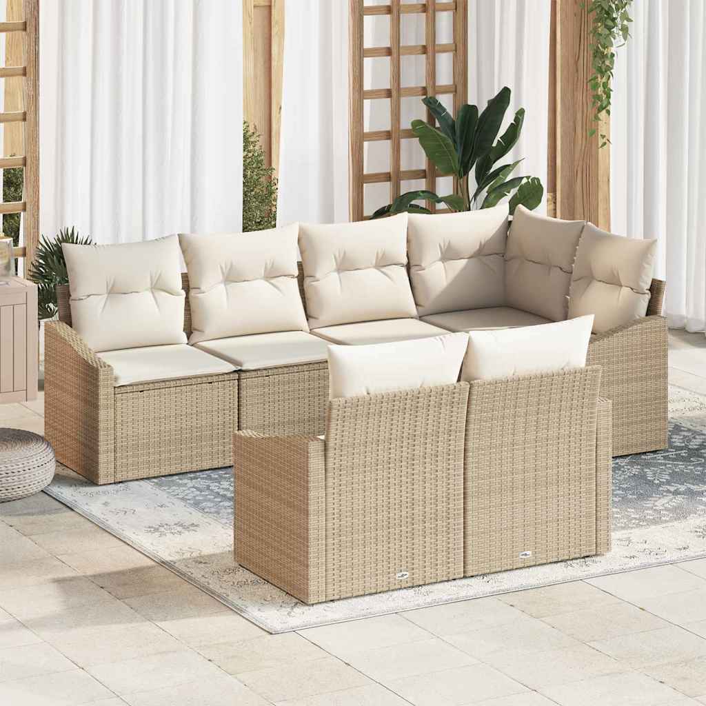 Vidaxl Ensemble De Canapé De Jardin 7 Pcs Beige Et Blanc Polyrotin