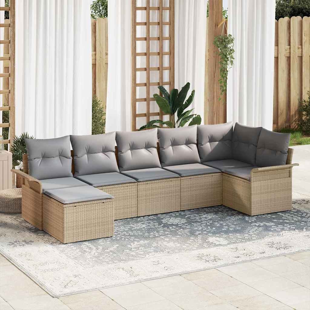 Vidaxl Ensemble De Canapé De Jardin 7 Pcs Beige Polyrotin