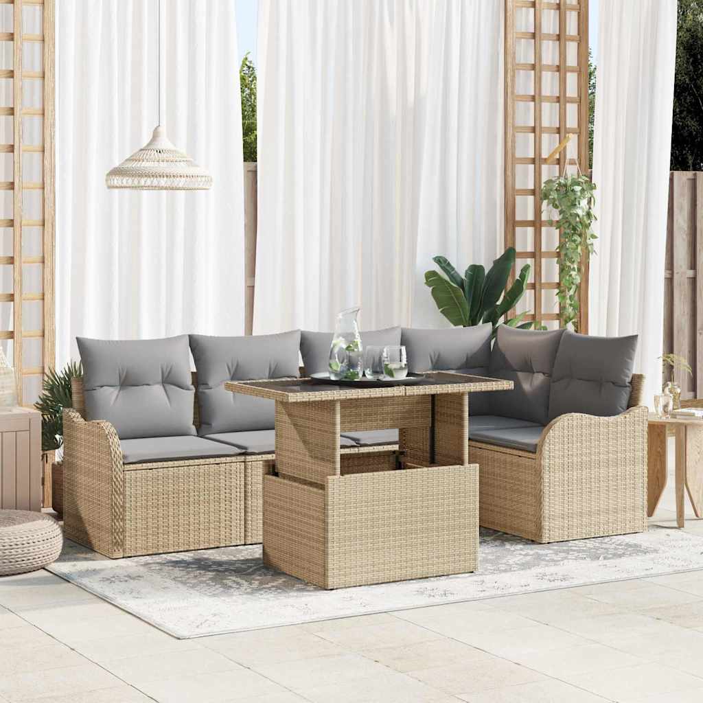 Vidaxl Ensemble De Canapé De Jardin 6 Pcs Beige Poly Rattan