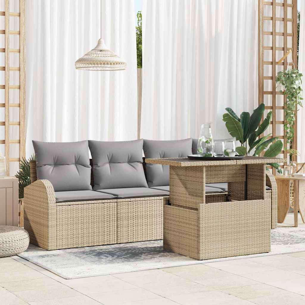 Vidaxl Ensemble De Canapé De Jardin 5 Pcs Beige Poly Rattan