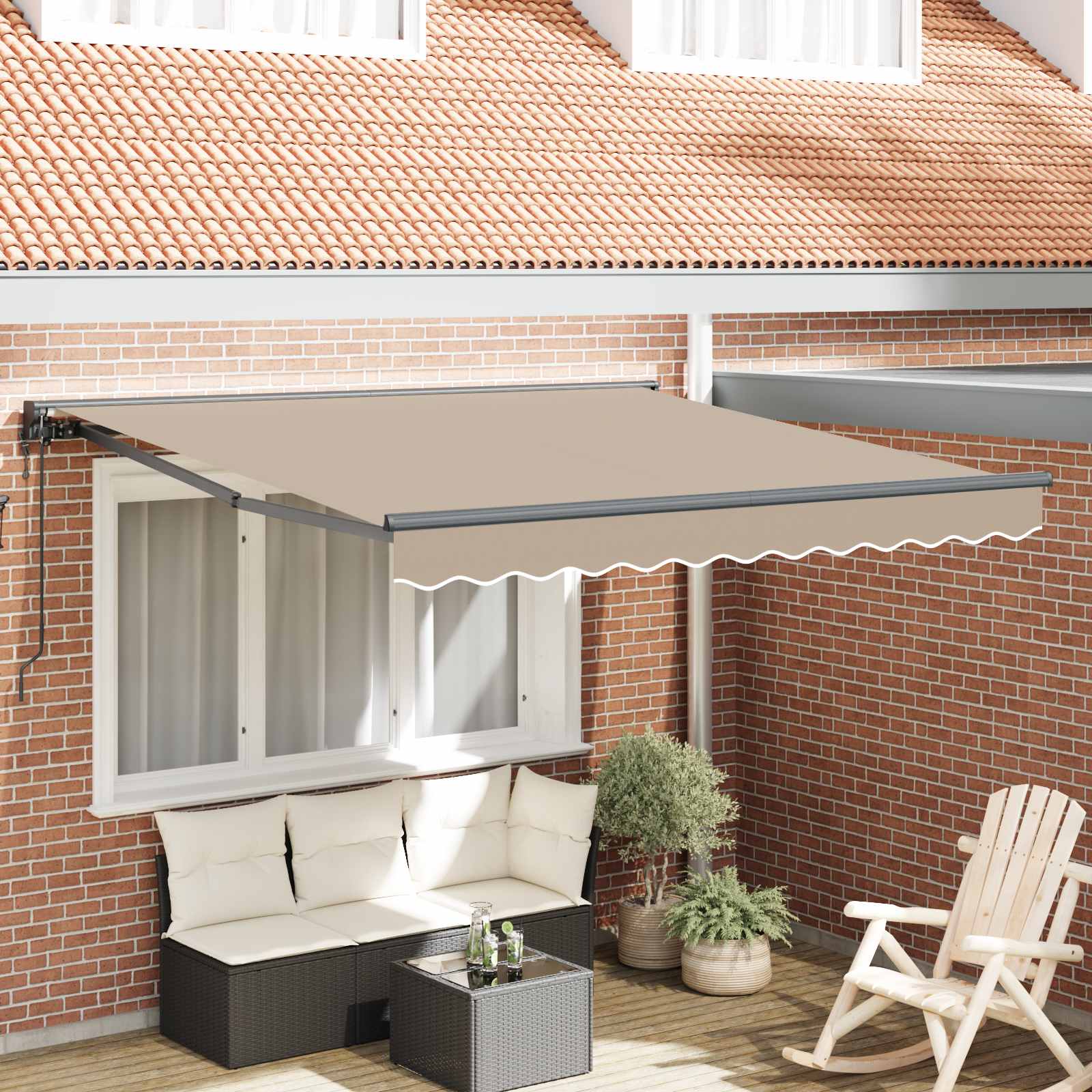 Vidaxl Cadre D'Auvent Beige 350 X 250 Cm Polyester Avec Revêtement Pu
