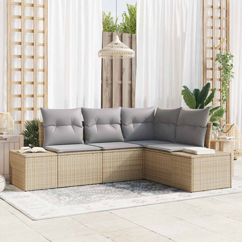 Vidaxl Ensemble De Canapé De Jardin 4 Pcs Beige Polyrotin