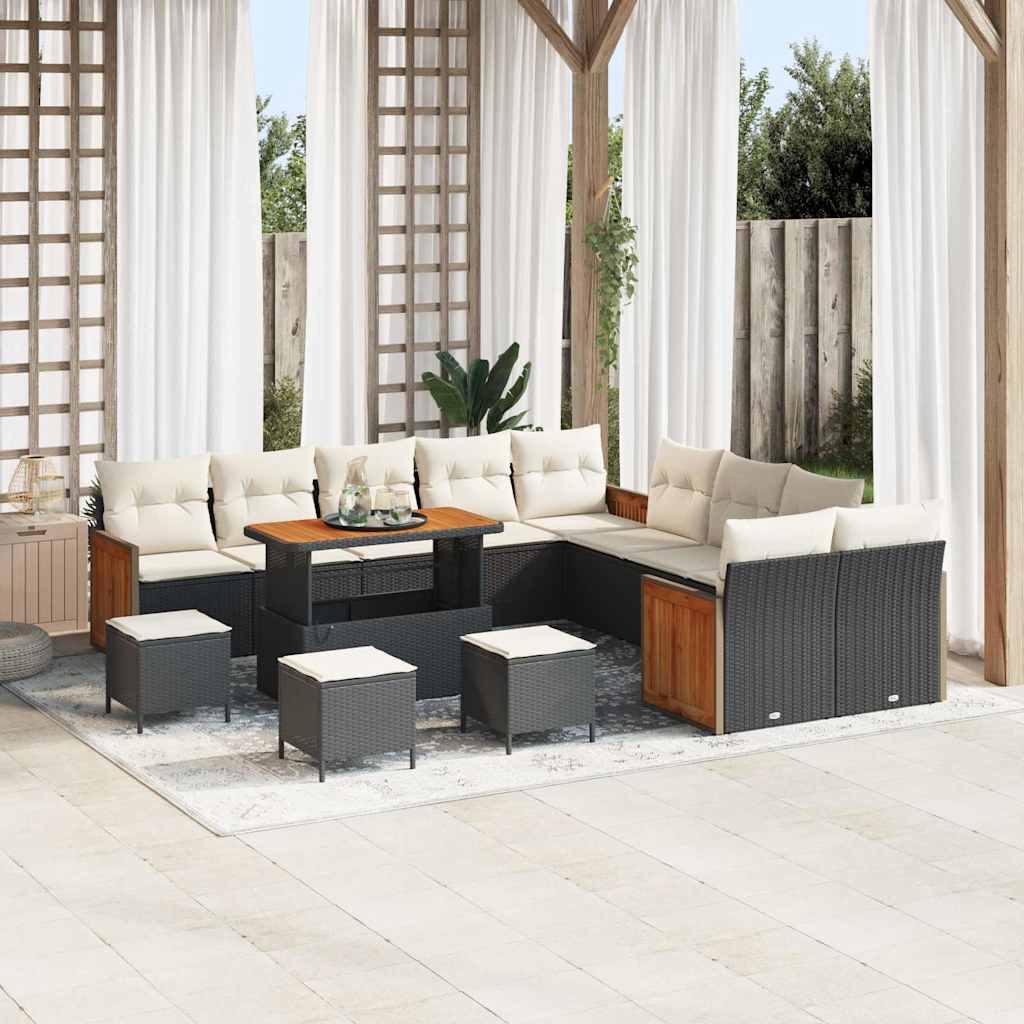 Vidaxl Ensemble De Canapé De Jardin 18 Pcs Noir Et Crème Polyrotin