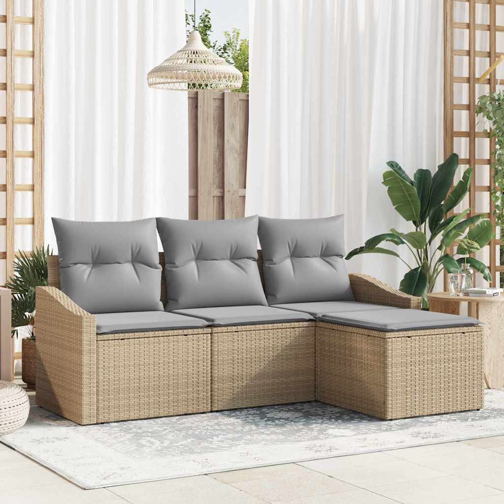 Vidaxl Ensemble De Canapés Avec Coussin 4 Pcs Beige Polyrotin