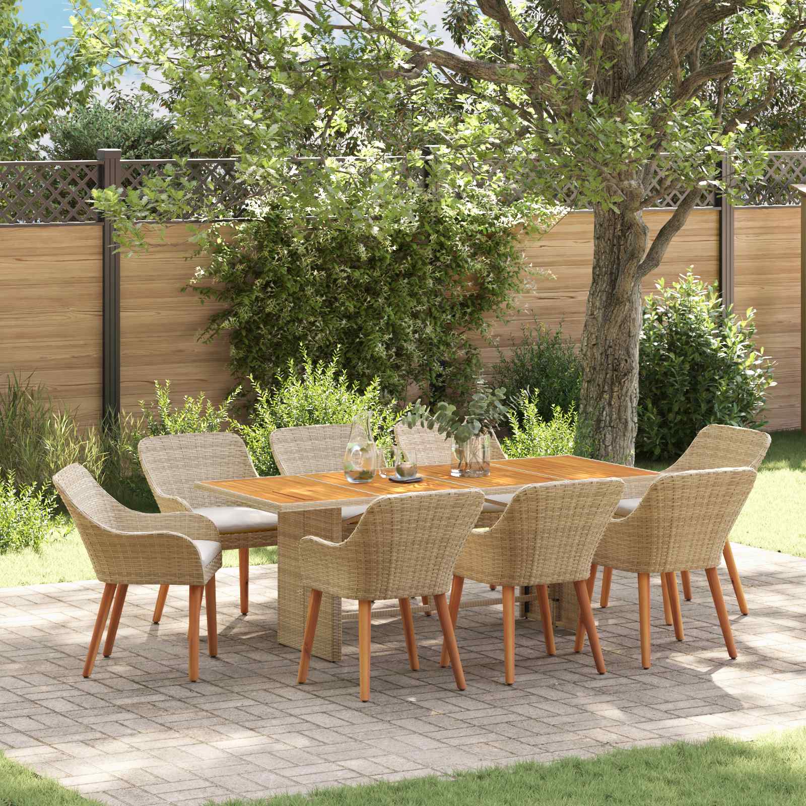 Vidaxl Ensemble De Salle À Manger Pour Jardin 9 Pcs Beige Polyrotin