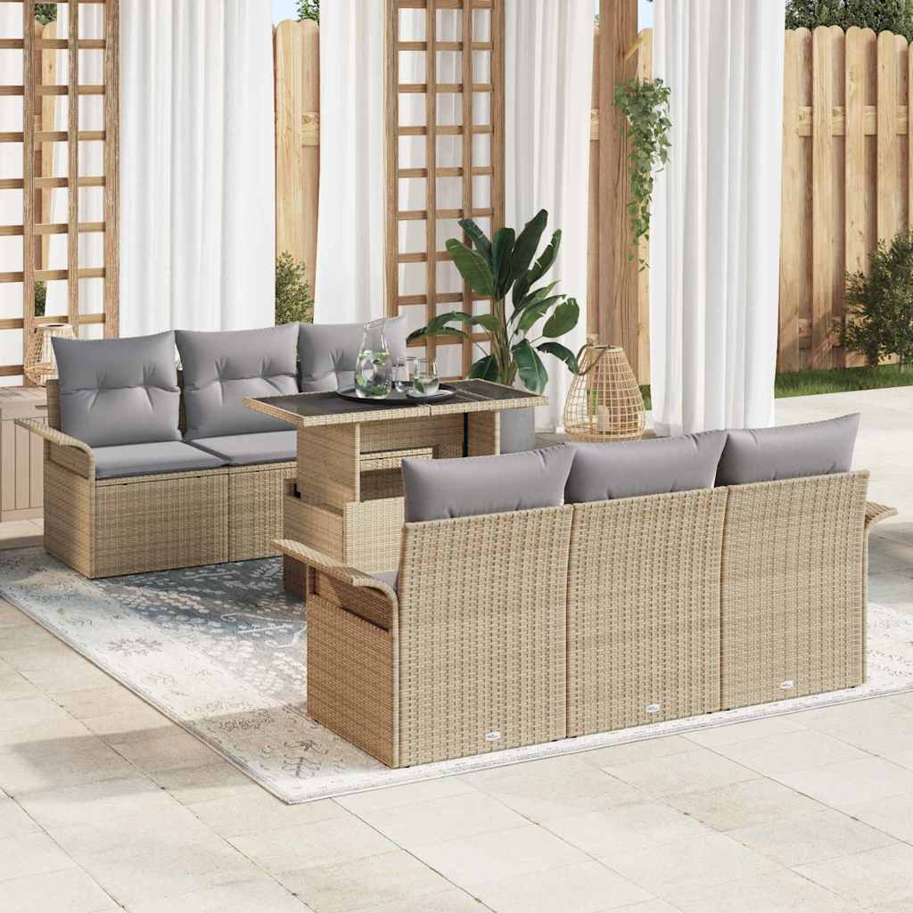 Vidaxl Ensemble De Canapé De Jardin 7 Pcs Beige Poly Rattan