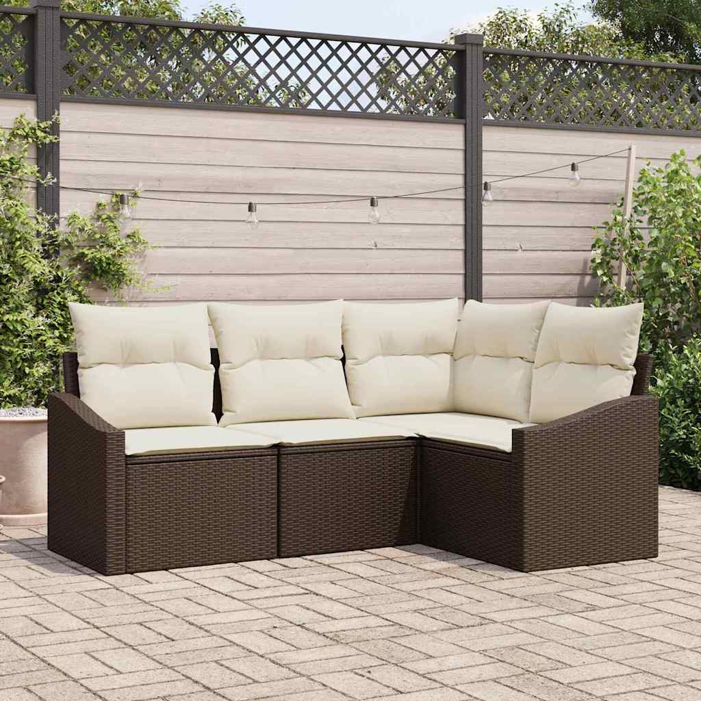 Vidaxl Ensemble De Canapés Avec Coussin 4 Pcs Marron Polyrotin