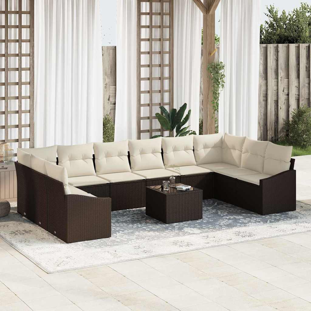 Vidaxl Ensemble De Canapés Avec Coussin 11 Pcs Marron Polyrotin