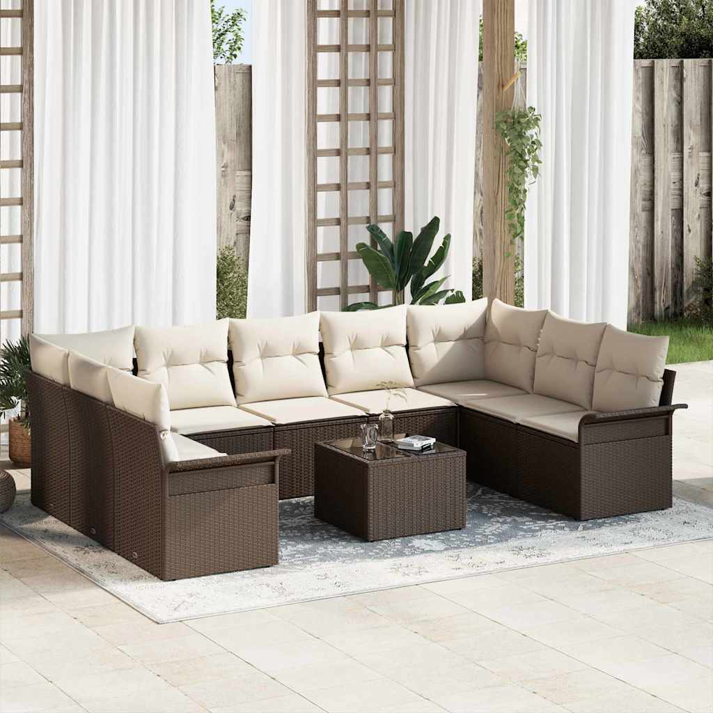 Vidaxl Ensemble De Canapé De Jardin 10 Pcs Marron Polyrotin