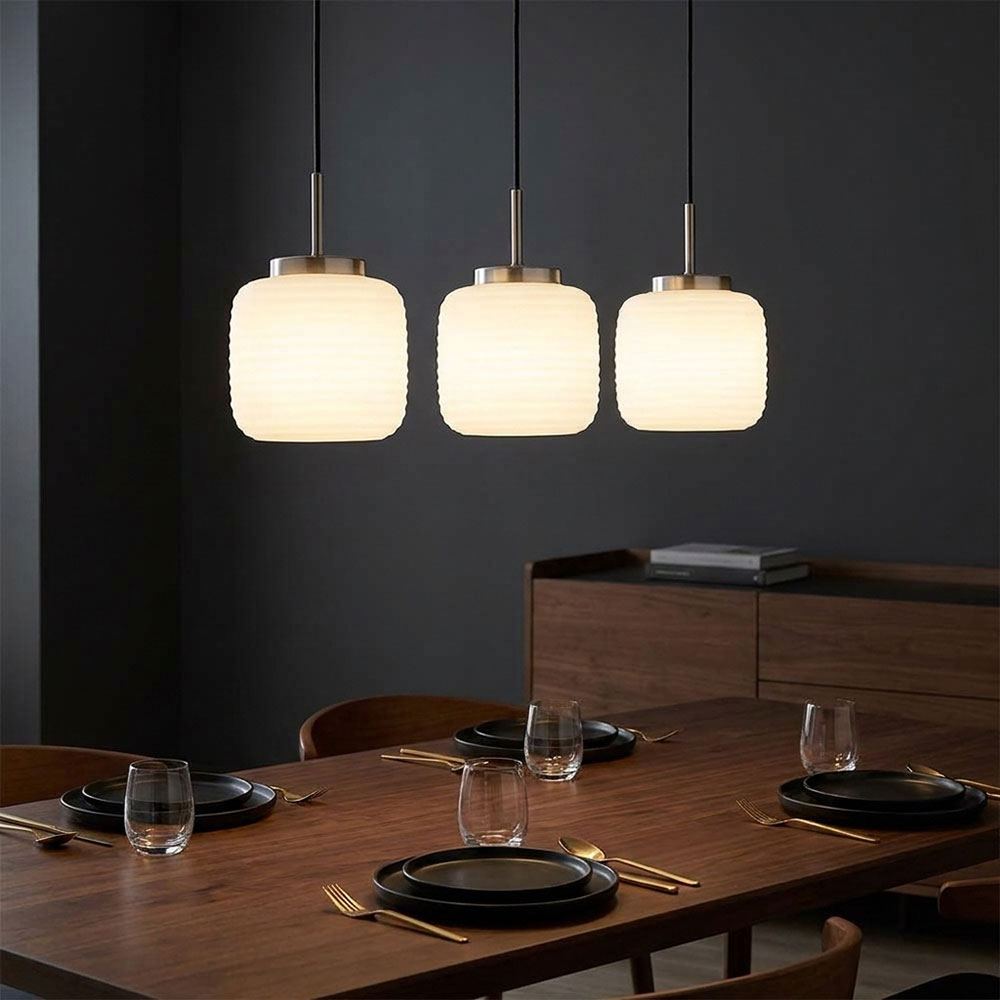 Led Pendelleuchte Hängelampe Esszimmerlampe Champagnerfarben Glas H 130 Cm
