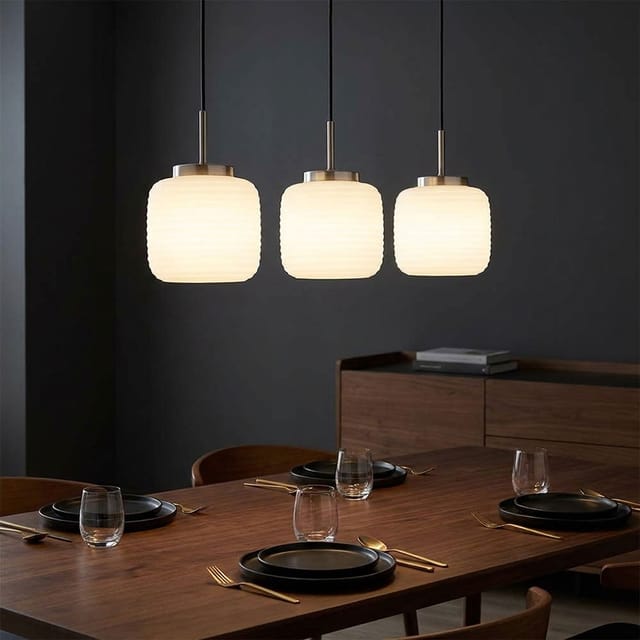 Led Pendelleuchte Hängelampe Esszimmerlampe Champagnerfarben Glas H 130 Cm