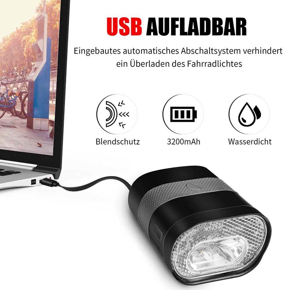Led-fahrradscheinwerfer, Usb-aufladbar, Wasserdicht, 3200 Mah