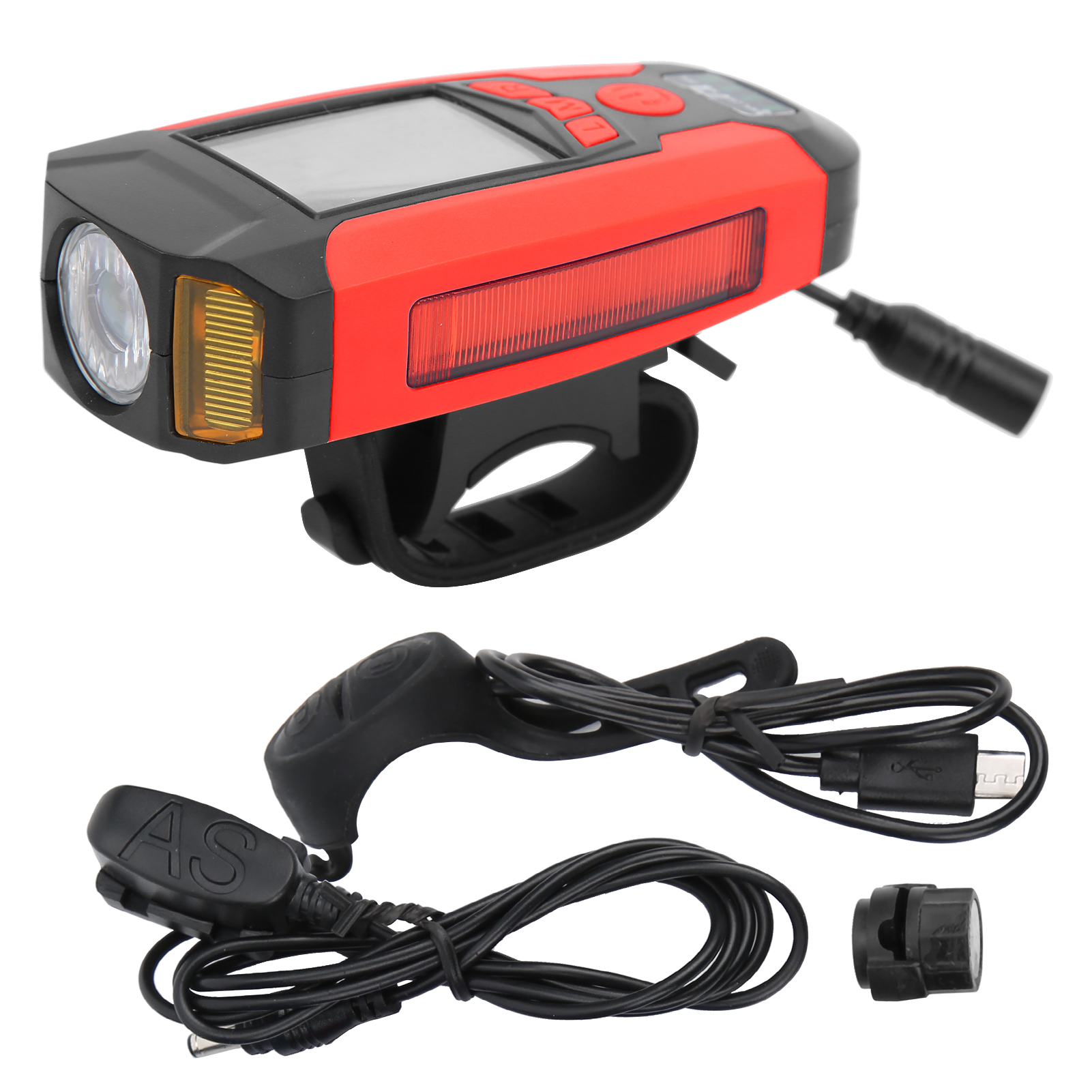 Usb-fahrradtaschenlampe Mit Led-computer, Hupe, Frontlicht, Scheinwerfer, Leistungsanzeige (rot)