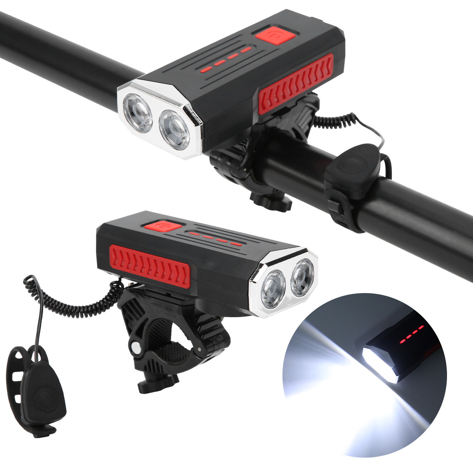 Extrem Helles Fahrrad-frontlicht, Usb-aufladbar Und Wasserdicht, Mit Roter Hupe.