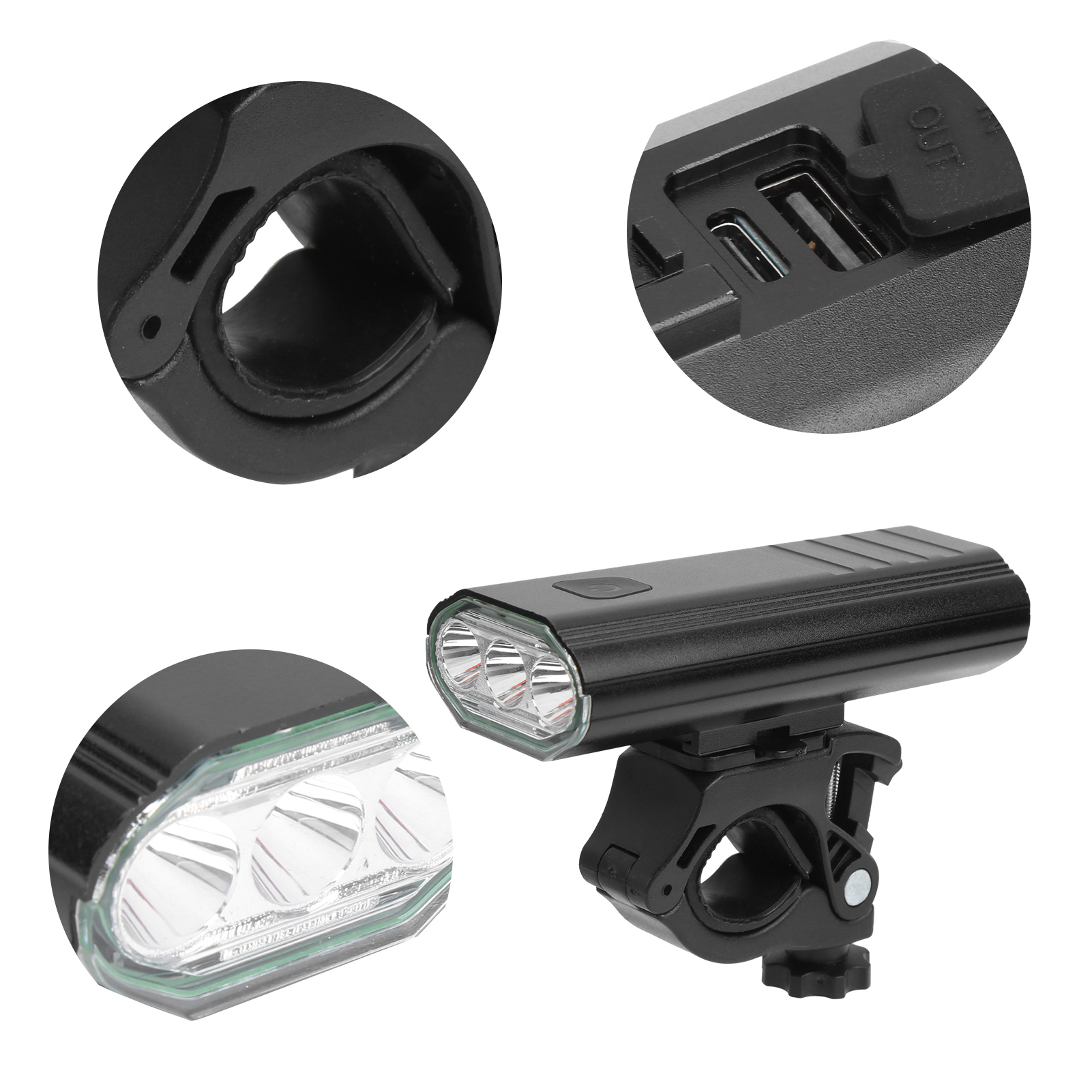Wiederaufladbarer Frontscheinwerfer Mit Usb-anschluss Für Mountainbikes, Hohe Leuchtkraft, Für Nachtfahrten.