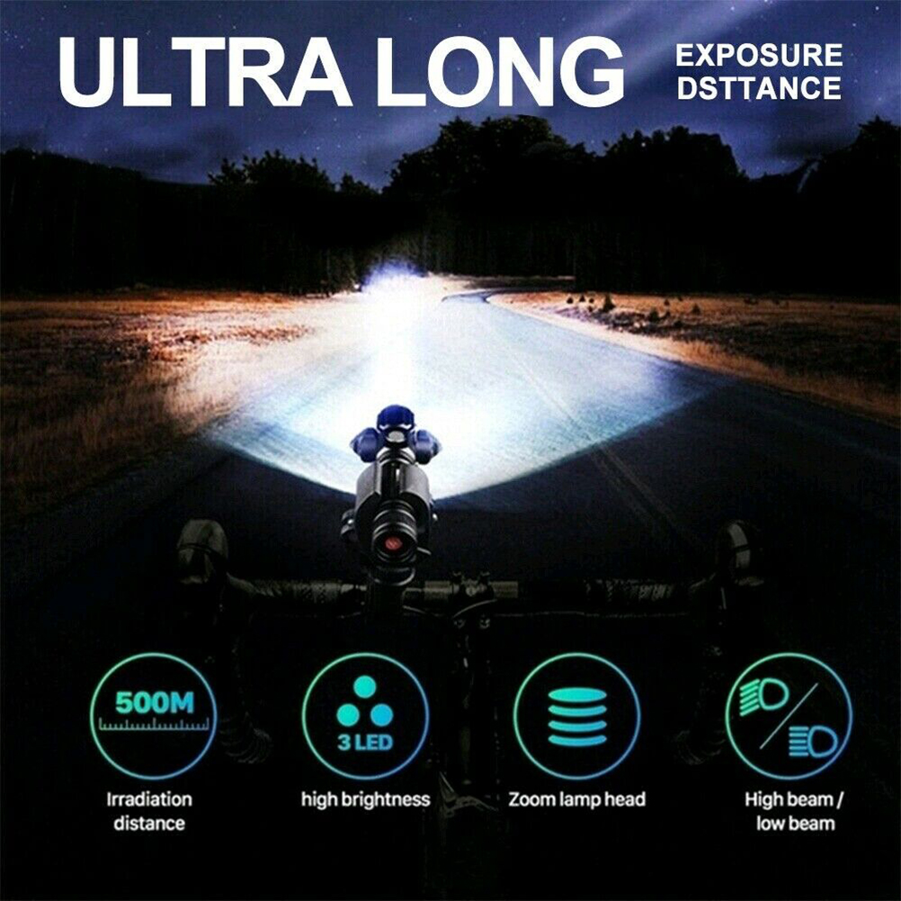 Multifunktions-led-fahrradlampe Mit 3 Köpfen Aus Aluminiumlegierung, Usb-scheinwerfer, Wasserdicht, Outdoor-taschenlampe