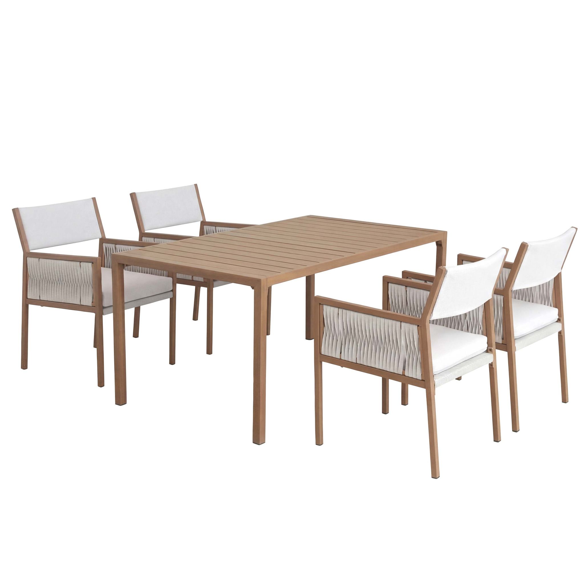 [neuwertig] Garten-essgarnitur Hhg-134, Gartengarnitur Tisch+4xstuhl Sitzgruppe, Polyrattan Olefin (210 G/m²) Weiß
