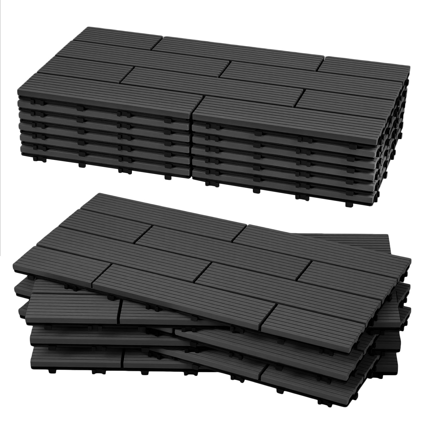 Jiubiaz Wpc Terrassenfliesen 30x60 Cm Anthrazit 12 Stück 2 M² Klickfliesen Garten Balkon