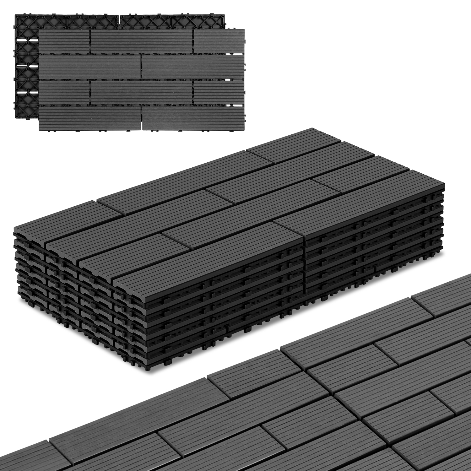 Jiubiaz Wpc Terrassenfliesen 30x60 Cm Anthrazit 36 Stück 6 M² Klickfliesen Garten Balkon
