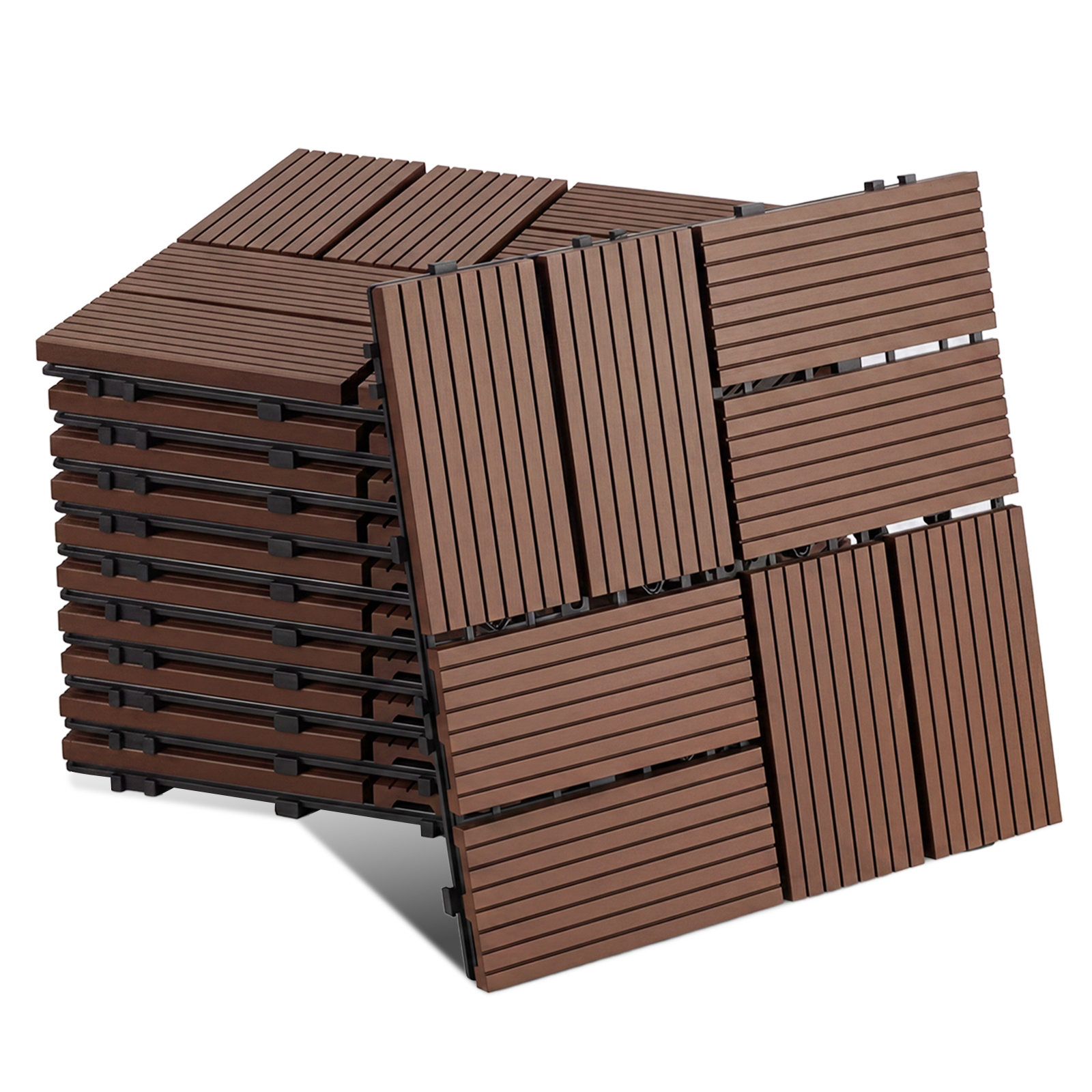 Jiubiaz Wpc Terrassenfliesen 30x30 Cm Rotbraun 66 Stück 6 M² Klickfliesen Garten Balkon