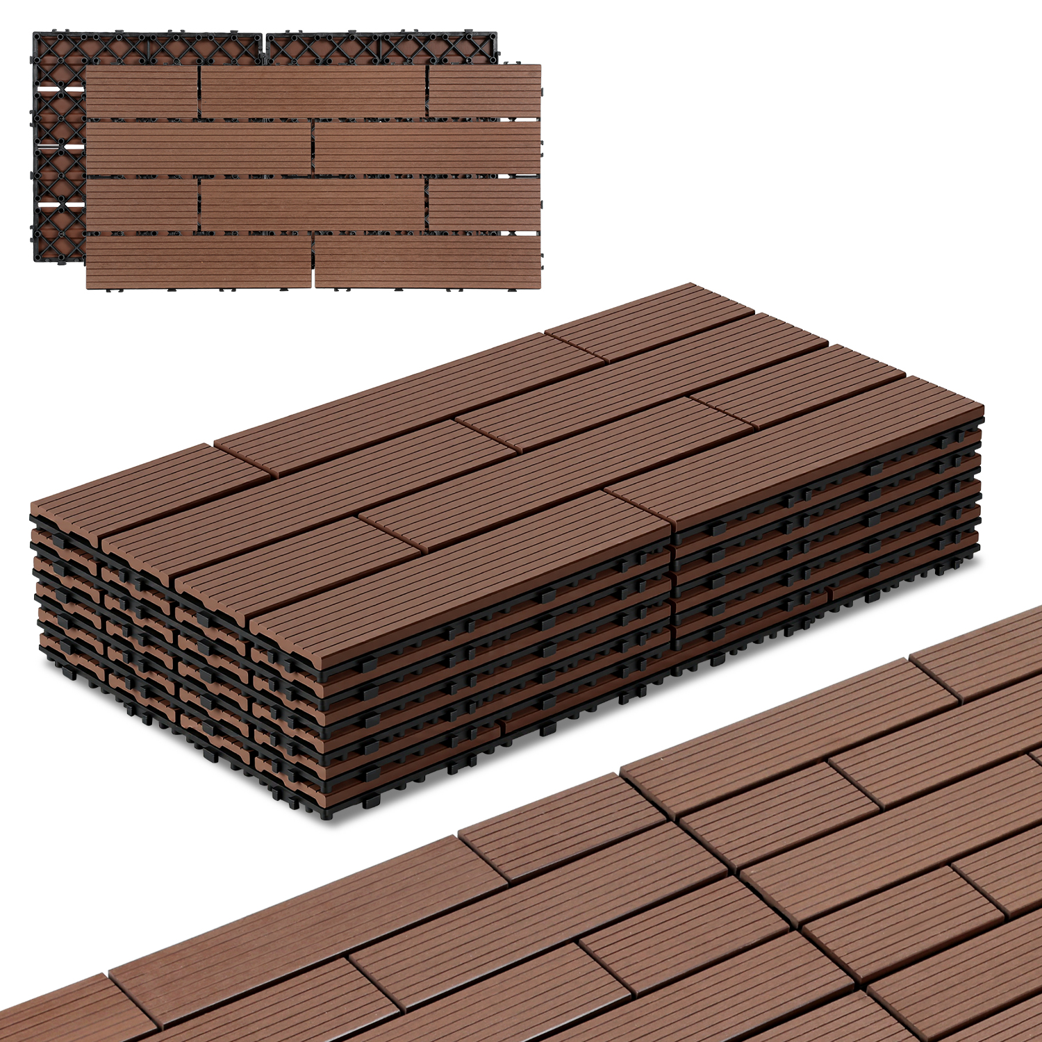 Jiubiaz Wpc Terrassenfliesen 30x60 Cm Rotbraun 54 Stück 9 M² Klickfliesen Garten Balkon