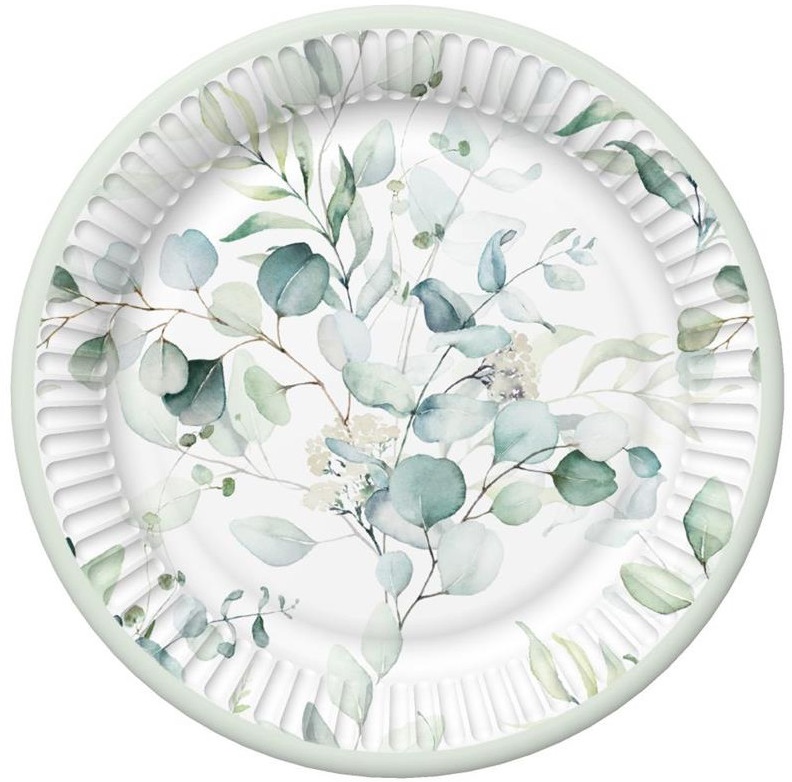Eukalyptus Boho Pappteller 18cm 8 Stück.