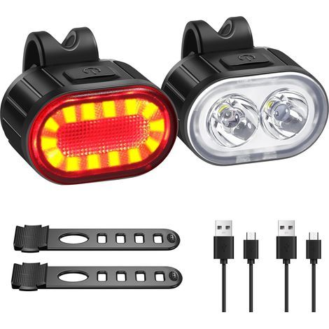 Usb-wiederaufladbare Fahrradlampe, Ip65 Wasserdicht, Leistungsstarke Led-beleuchtung Vorne Und Hinten Für Fahrräder Und Mountainbikes