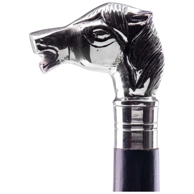 Spazierstock Mit Einem Messingknauf In Form Eines Pferdekopfes