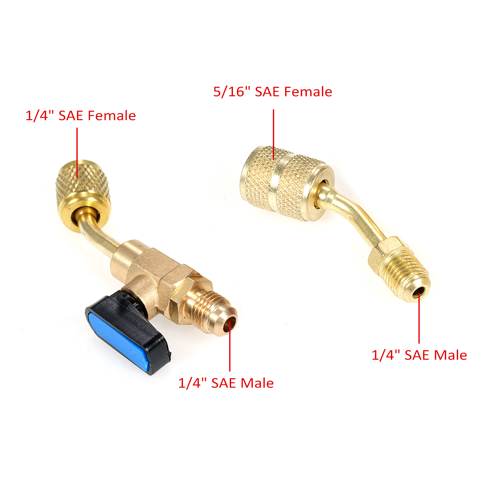 1/4"-winkel-kugelhahn Für Kältemittel Für R410a, R134a, R12, R22, Hlk-anlagen Und 5/16"-adapter (innengewinde Auf Außengewinde) Für Mini-split-systeme.