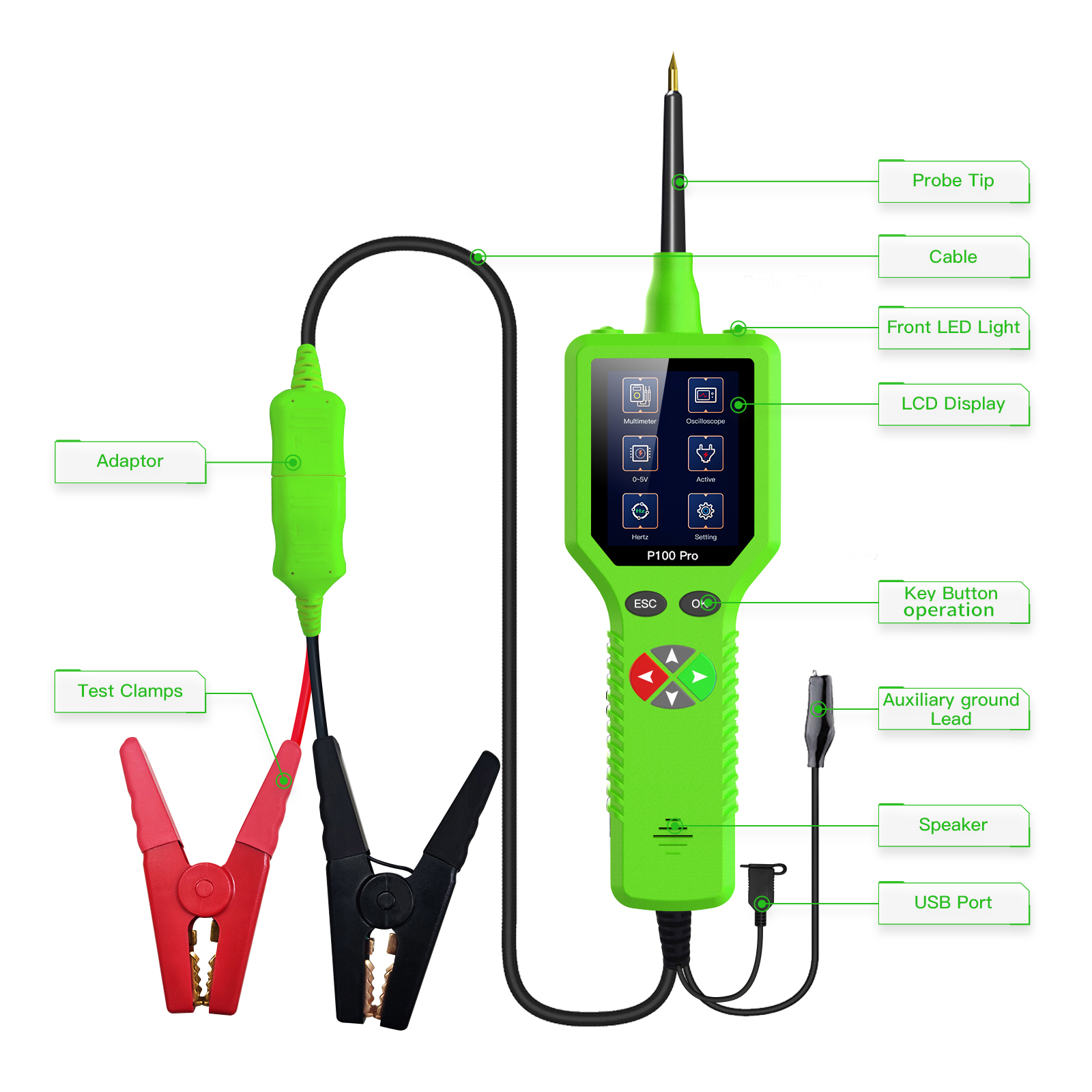 Topdiag P100 Pro 9-30v Kfz-schaltungstester Kfz-diagnose-sonden-kit 12v 24v Multimeter Digitaloszilloskop Teile Aktivierung / Einstellbares Netzteil 0-5v / Mehrsprachig Verfügbar.