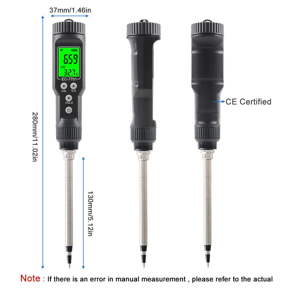 Multifunktionales Digitales Lcd-bodenmessgerät, Ec-thermometer, Feuchtigkeitsmesser 0,00-10,00 Ms/cm, Hintergrundbeleuchtung, Wasserdicht, Abnehmbare Sonde, Automatische Temperaturkompensation, Leitfä