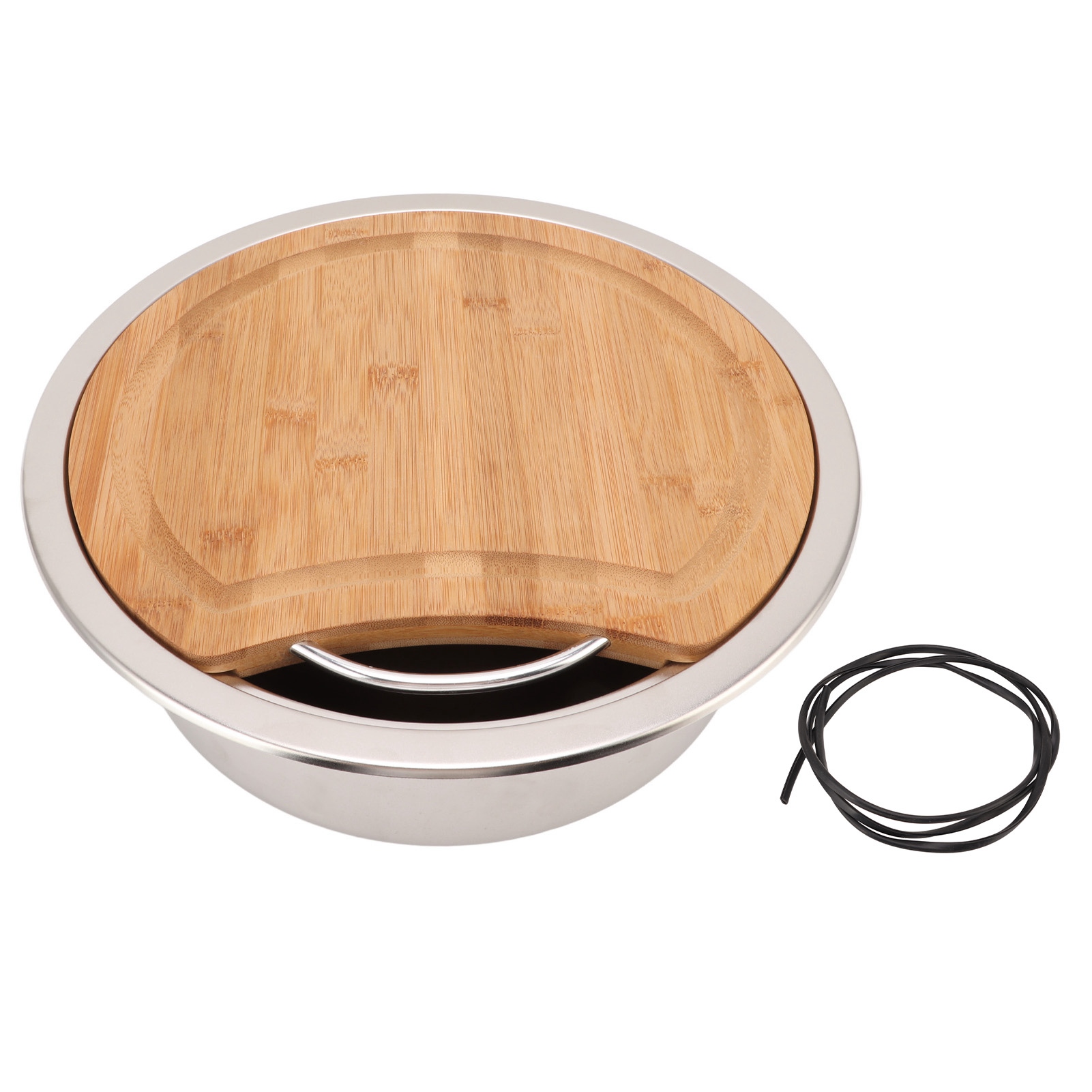 Rundes Edelstahlwaschbecken 360, 360x120mm/14.17x4.72in Rv 304, Rundes Waschbecken Mit Bambus-schneideblock Für Boote.