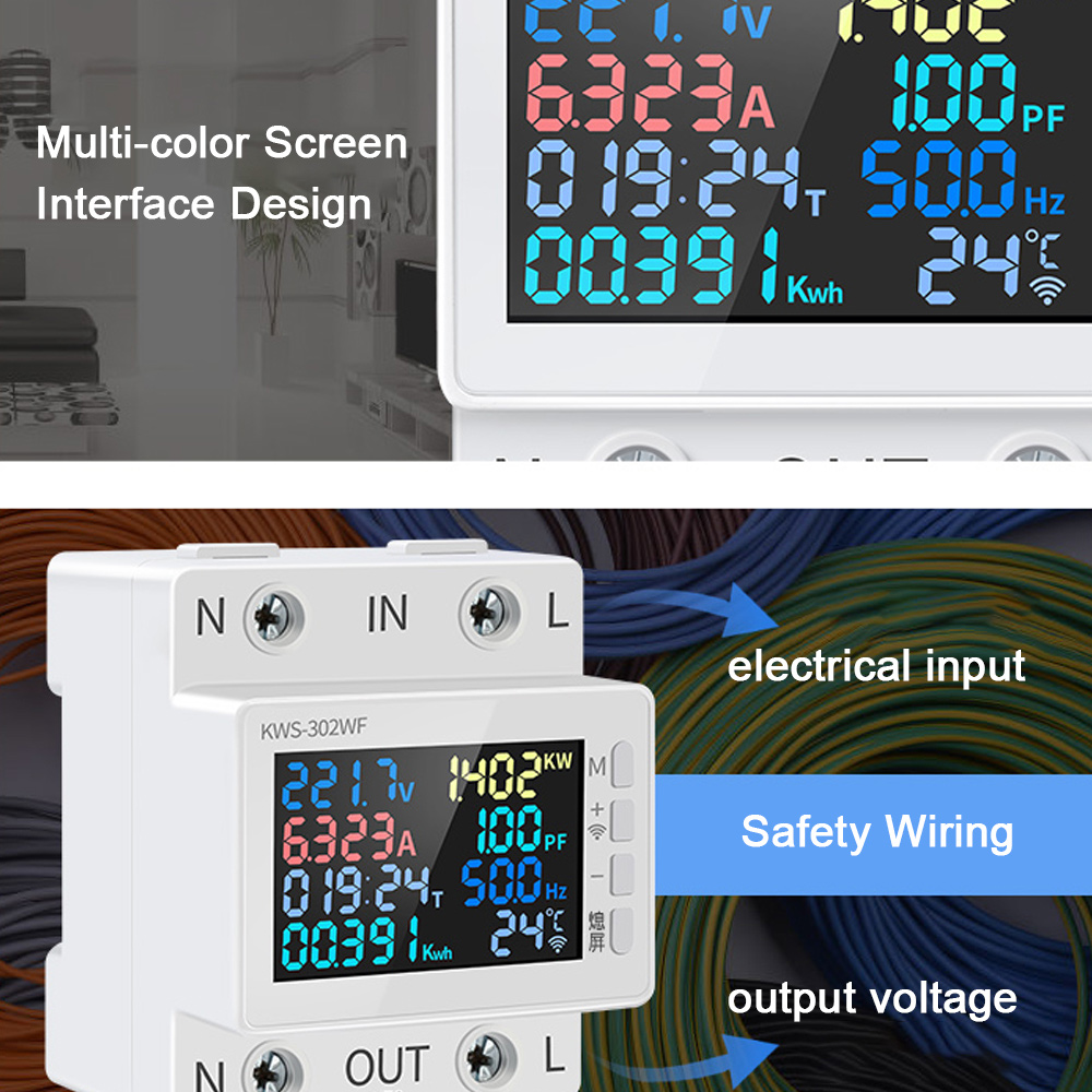 Tuya Wifi 8in1 Leistungsmesser Mit Farbbildschirm, 2-polig, Multifunktions-wechselstrom-energiemessgerät, Fernbedienung Per Mobiltelefon Über Anwendung, 170-270v/63a Spannung Und Stromstärke, Standard