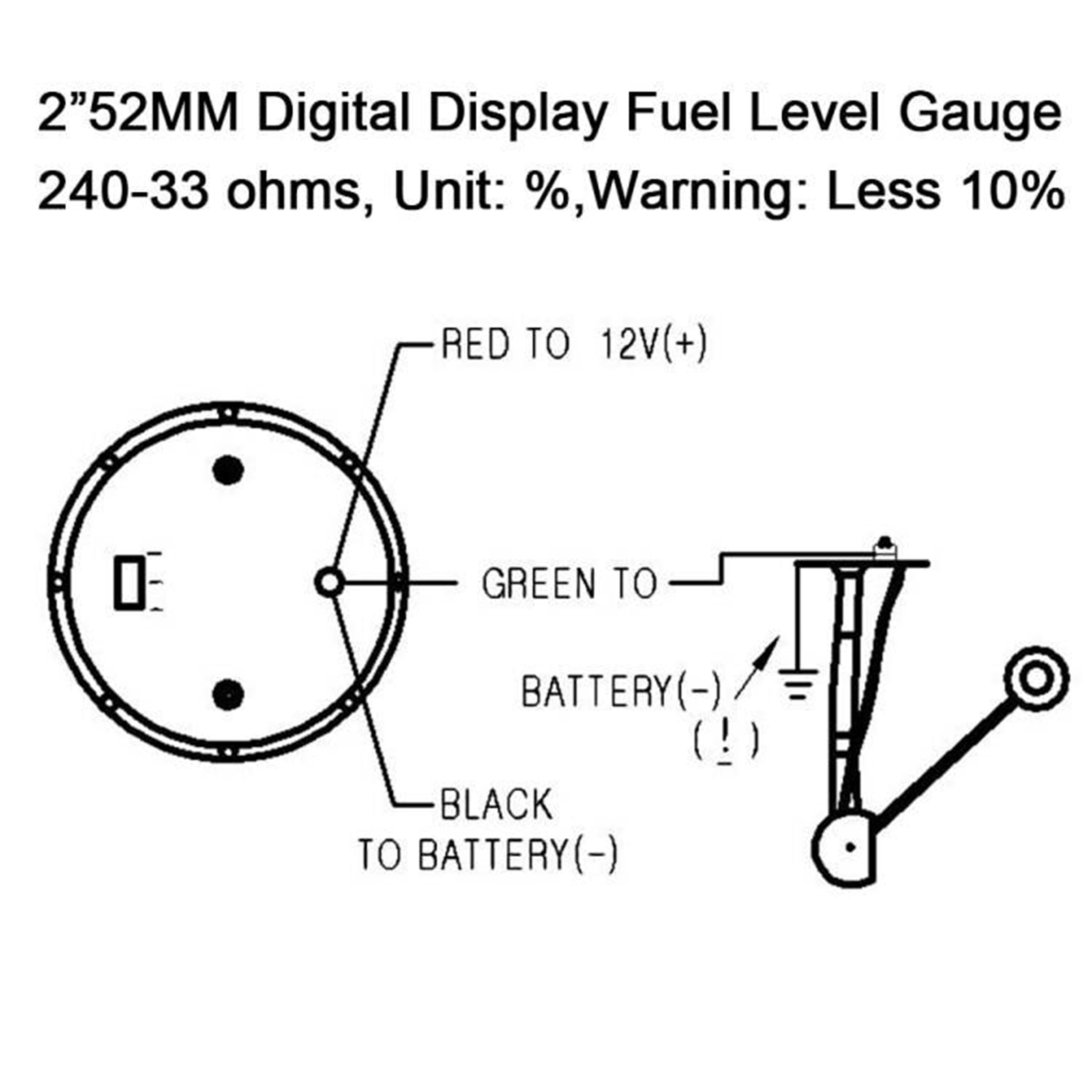 Universeller Digitaler Kfz-kraftstoffstandmesser 2 Zoll 52 Mm 240-33 Ohm Blau/rot Led 12 V.
