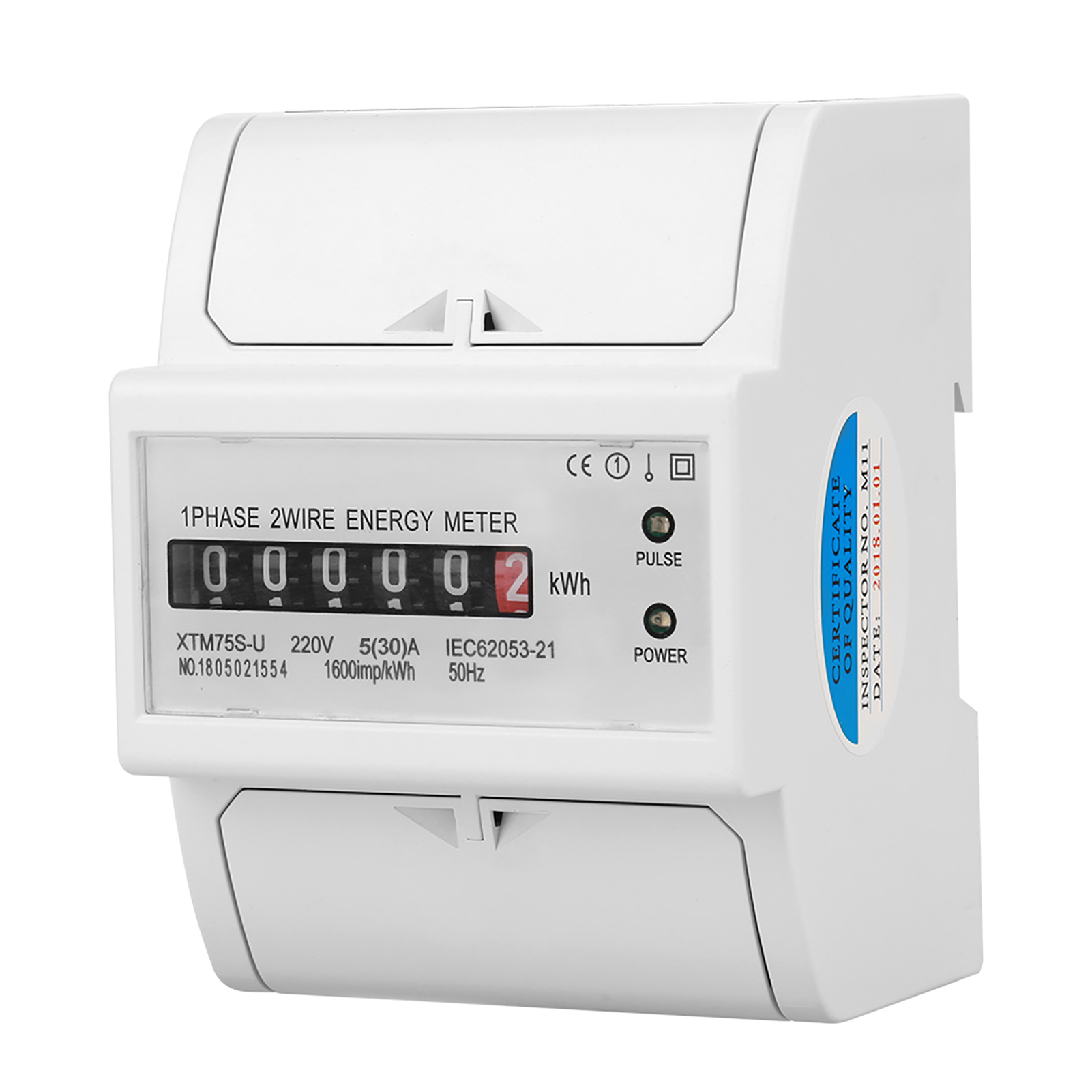 220v Digitaler Stromzähler, 1-phasig, 2-adrig, 4p, Din-schiene, Elektronischer Kwh-zähler (5(30)a).