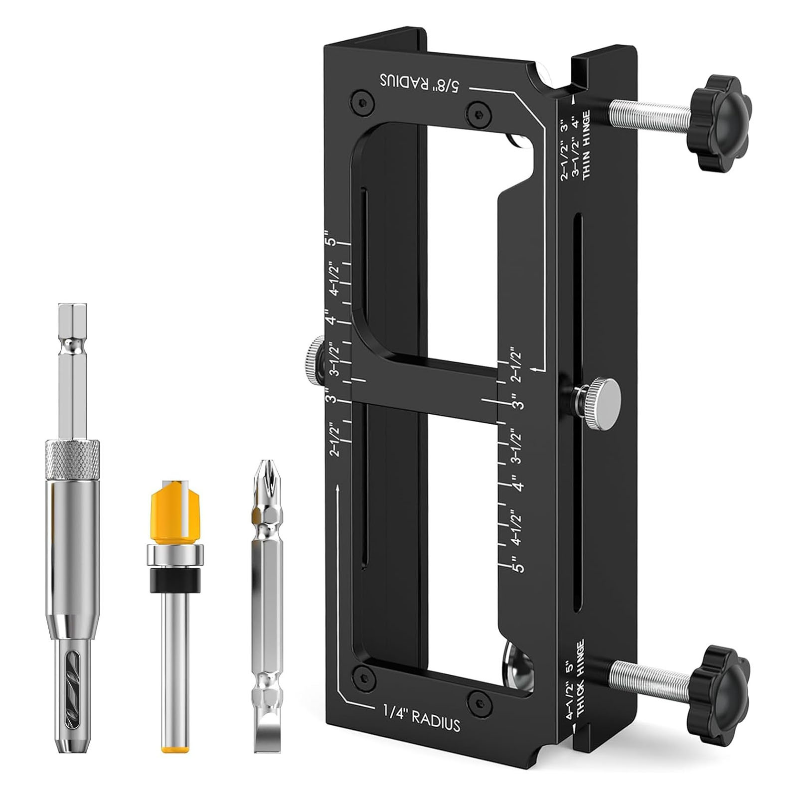Frässchablone Für Türscharniere Aus Aluminiumlegierung, Geeignet Für Scharniere Mit Einer Länge Von 2,5 Bis 5 Zoll Und Einer Dicke Von 1/4 Bis 5/8 Zoll (radius), Schwarz.