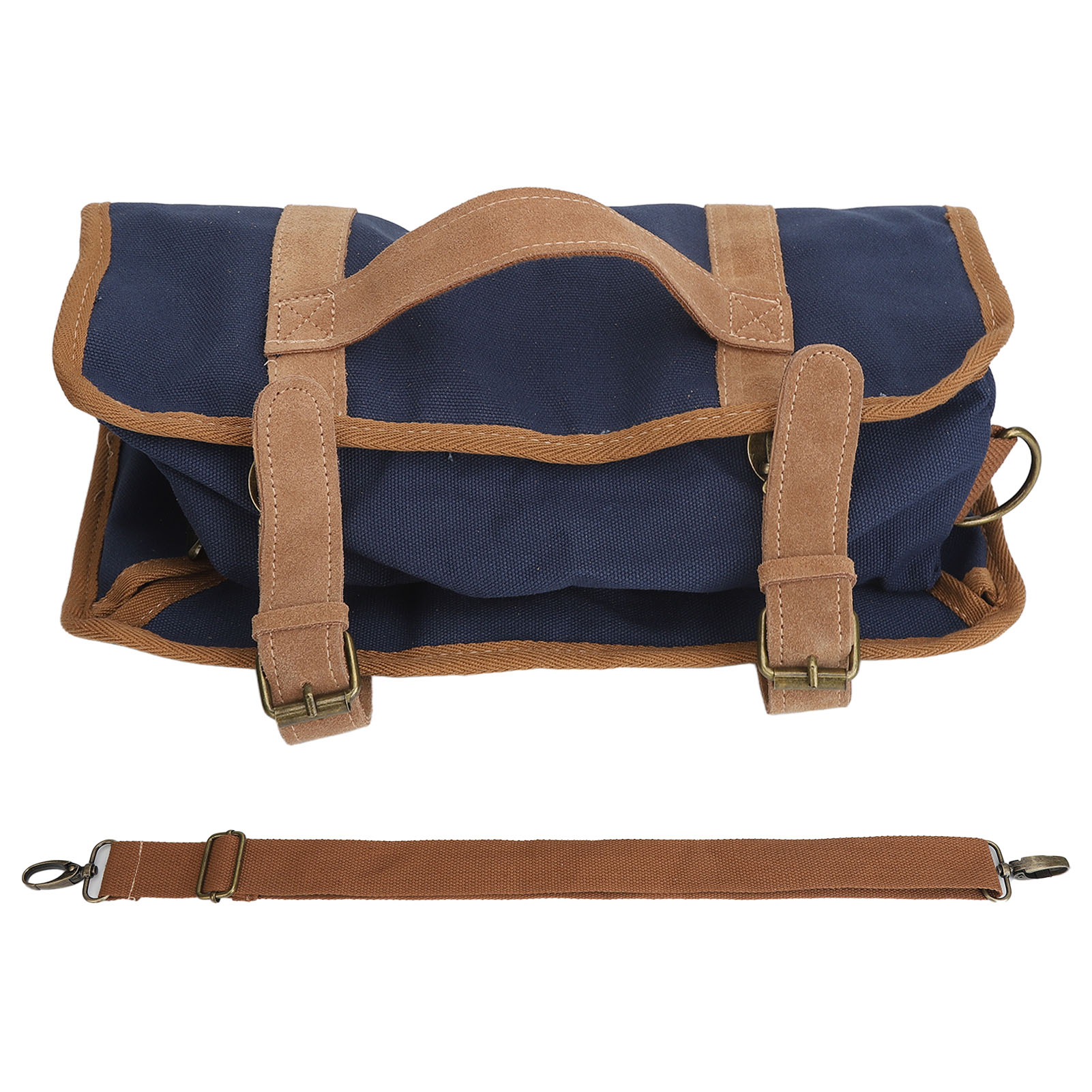 Barkeeper-werkzeugtasche, Wasserdichtes Bar-set Aus Canvas, Mehrere Fächer, Zusammenrollbare Tragetasche Mit Blauem Schultergurt