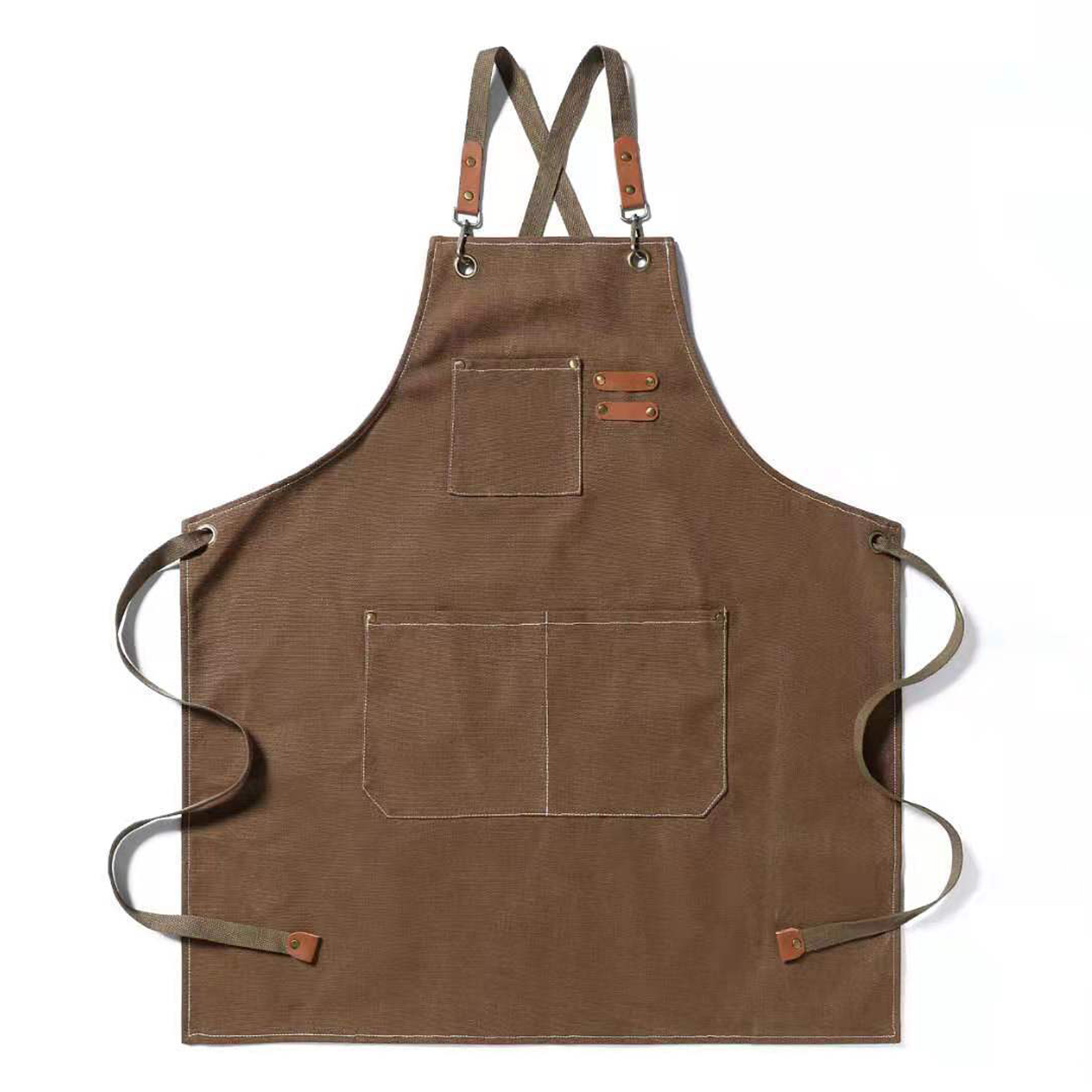 Arbeitsschürze Aus Canvas Mit Vordertaschen, Vielseitig Einsetzbar Für Küche, Garten Und Friseursalon, Braun.