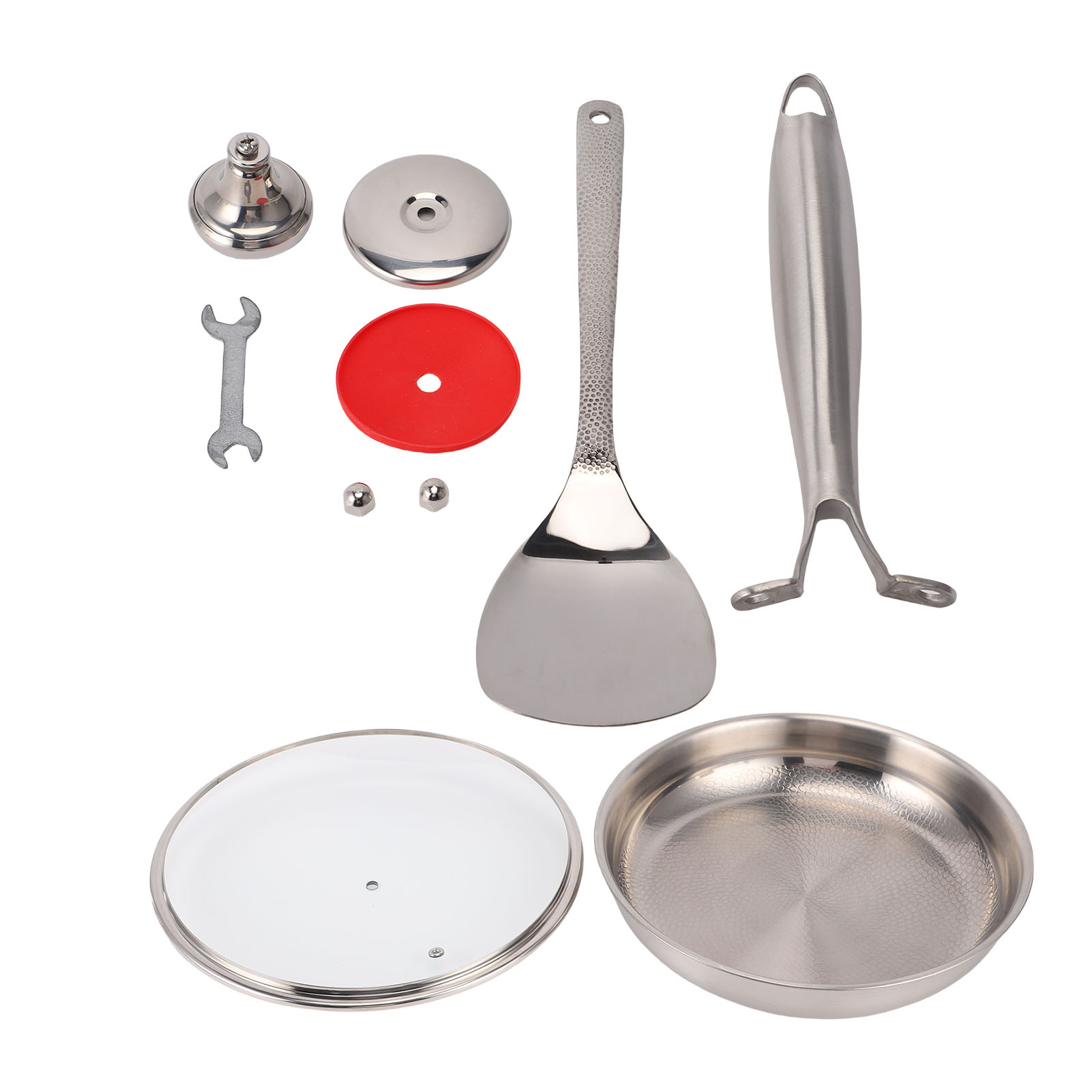 Gehämmertes Titan-bratpfanne Mit Deckel, Edelstahl-kochgeschirr, Gleichmäßige Wärmeverteilung Beim Kochen, 30 Cm